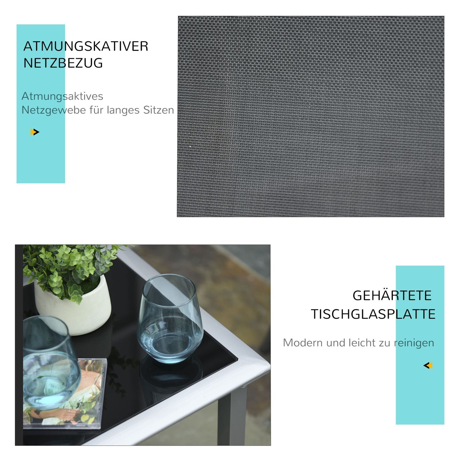 Utomhus metallnät svart trädgårdsmöbler set – 2 fåtöljer, bord