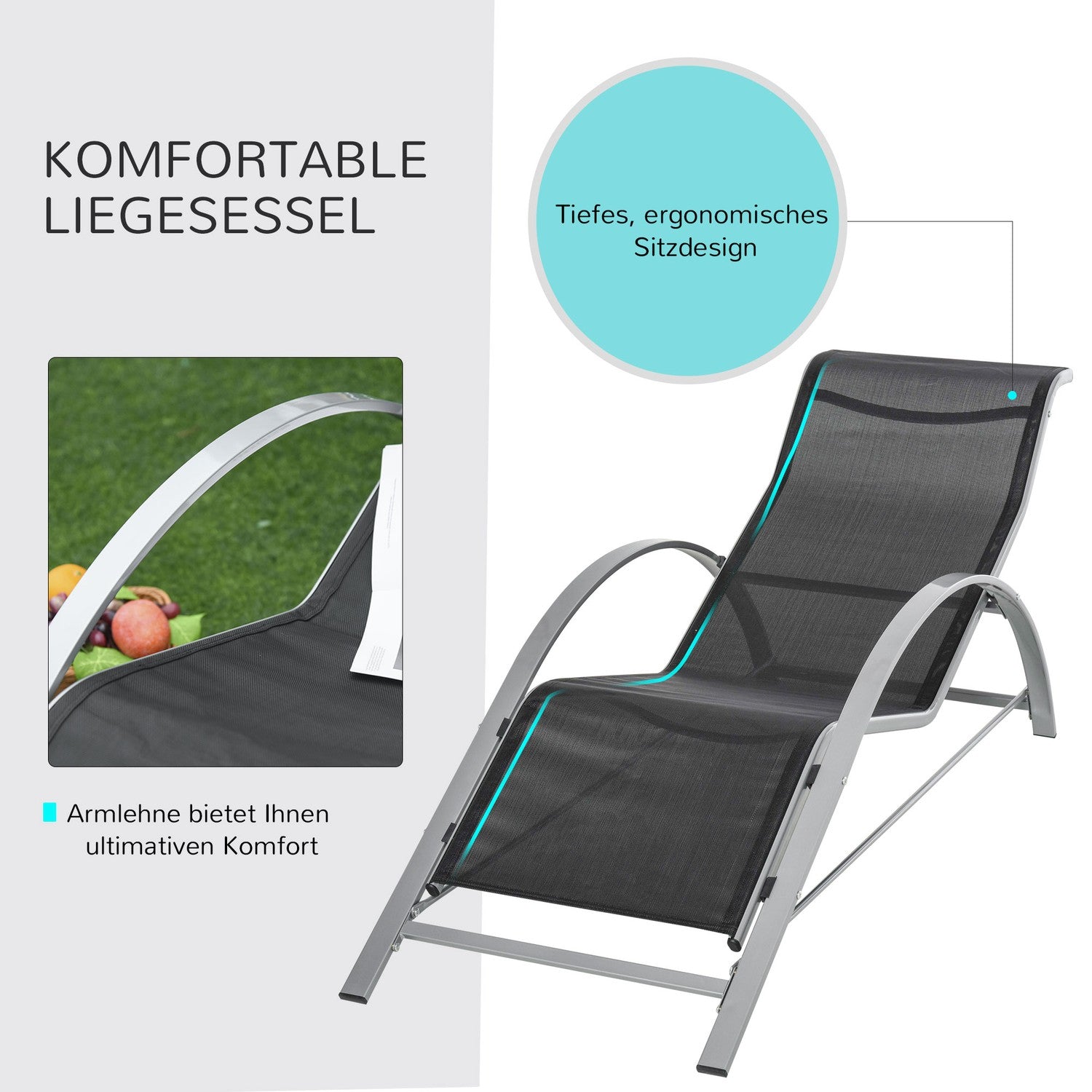 Utomhus metallnät svart trädgårdsmöbler set – 2 fåtöljer, bord
