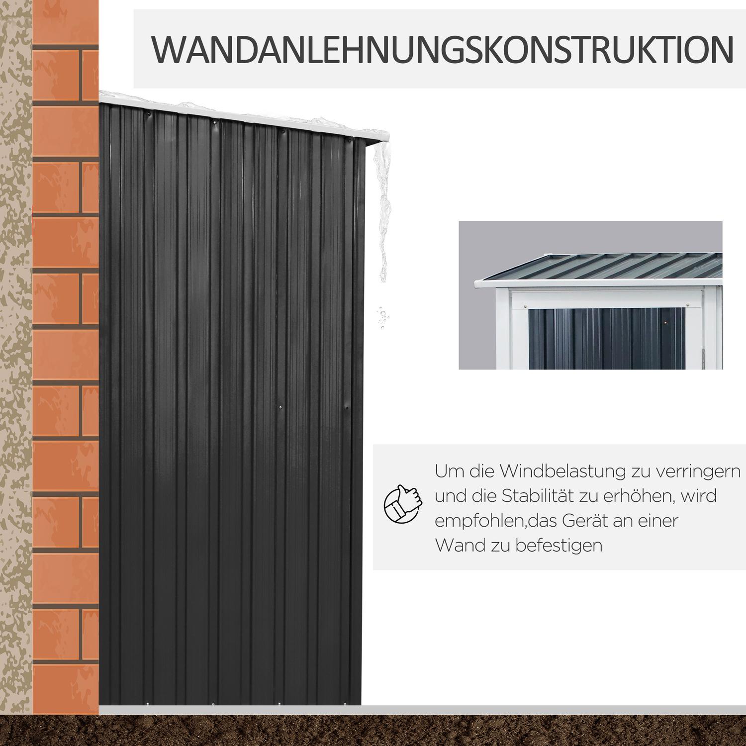 Utomhusredskapsbod i stål med dörr, mörkgrå – 142 x 84 x 189 cm