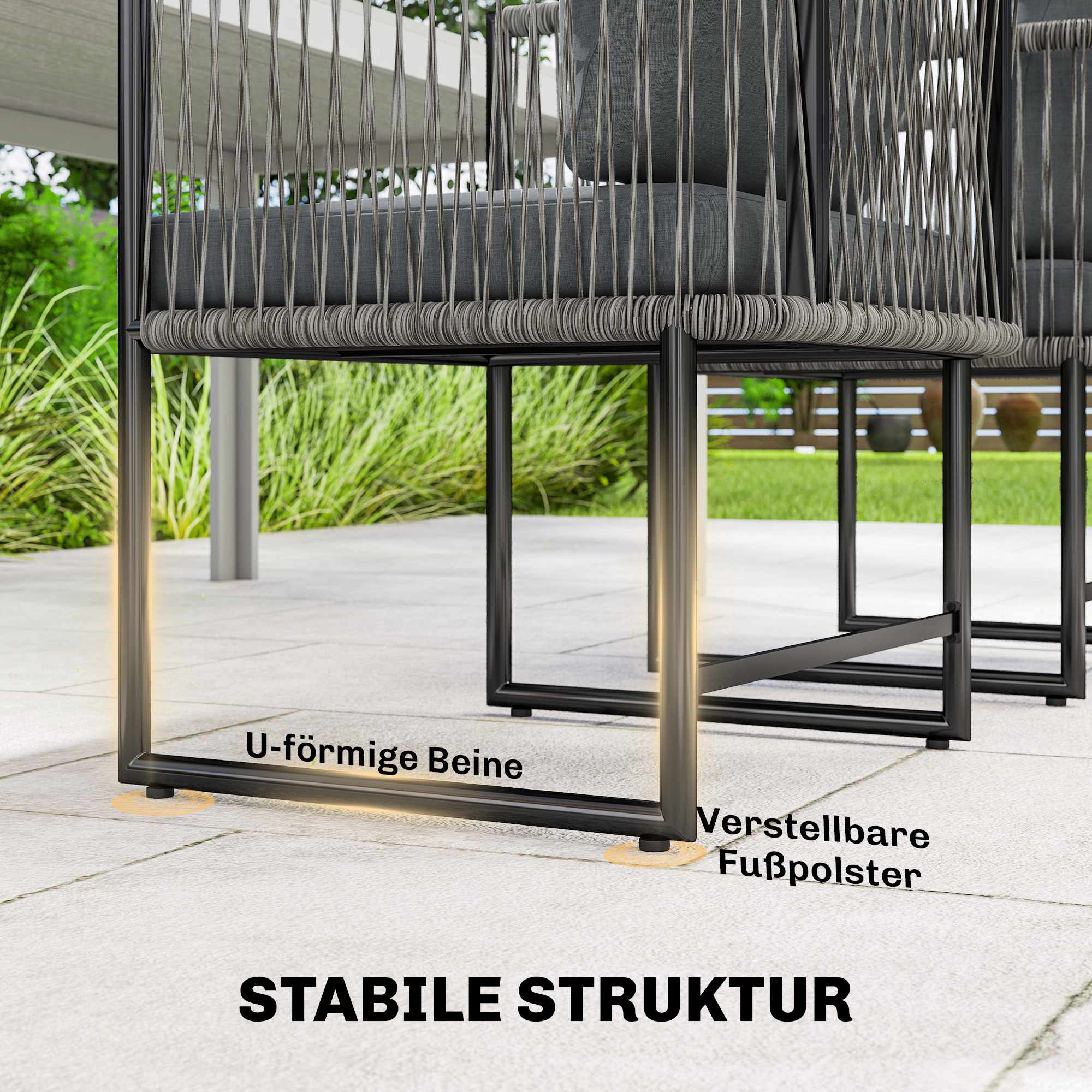 Utomhusstolsset, stålram, PE-rotting, vadderad