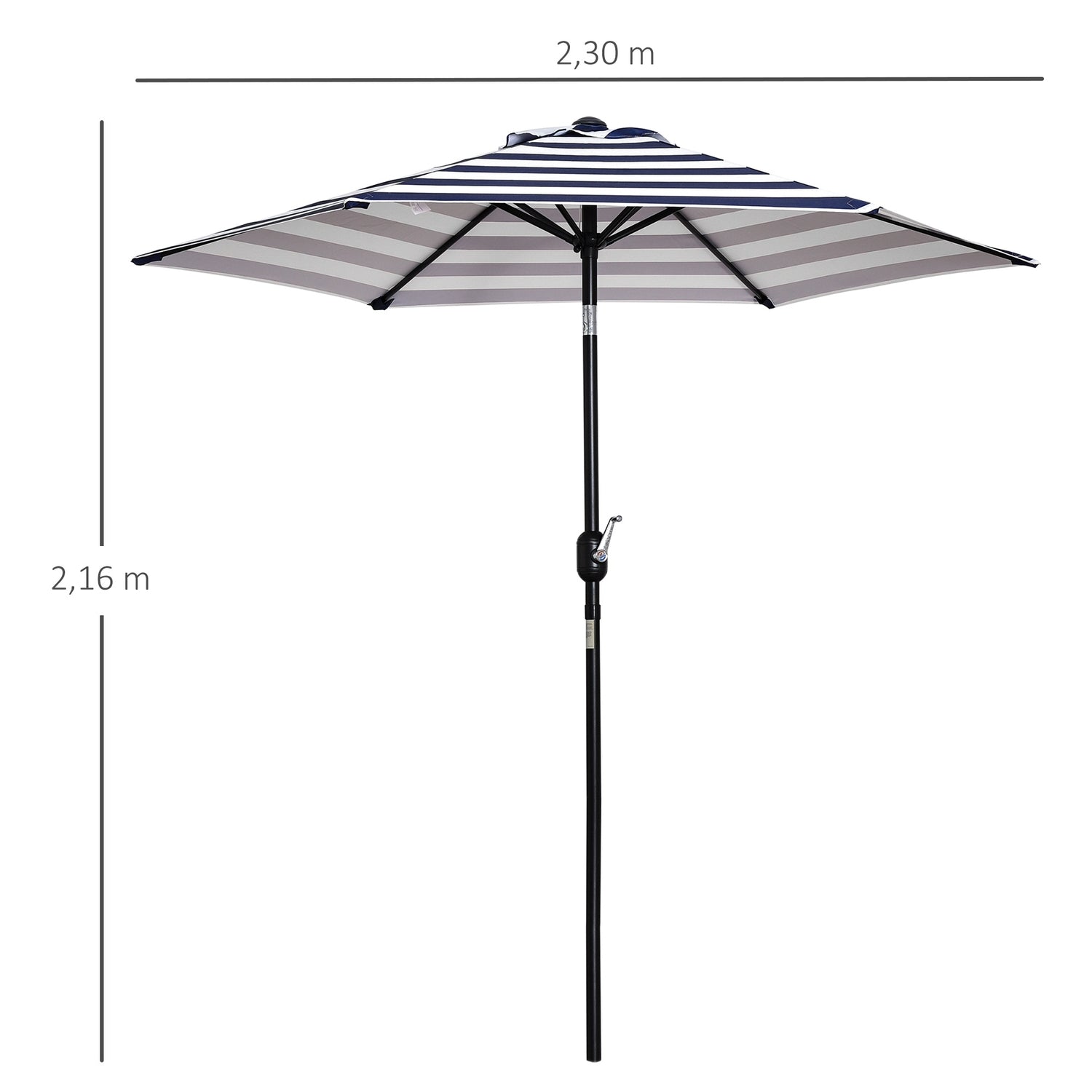 Utomhusträdgårdsparaply – Stålstomme, blå ränder, Ø230 cm