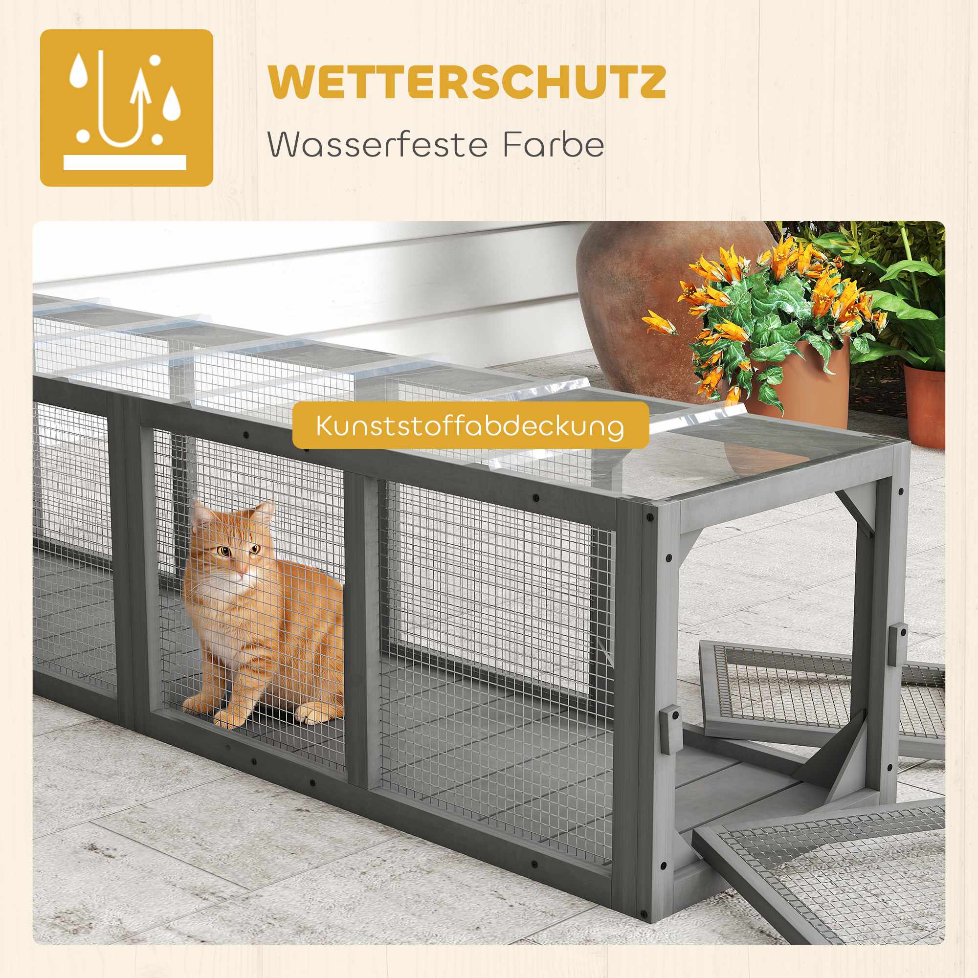 Utomhustunnel för katt, väderbeständigt trä och plast, 146 cm