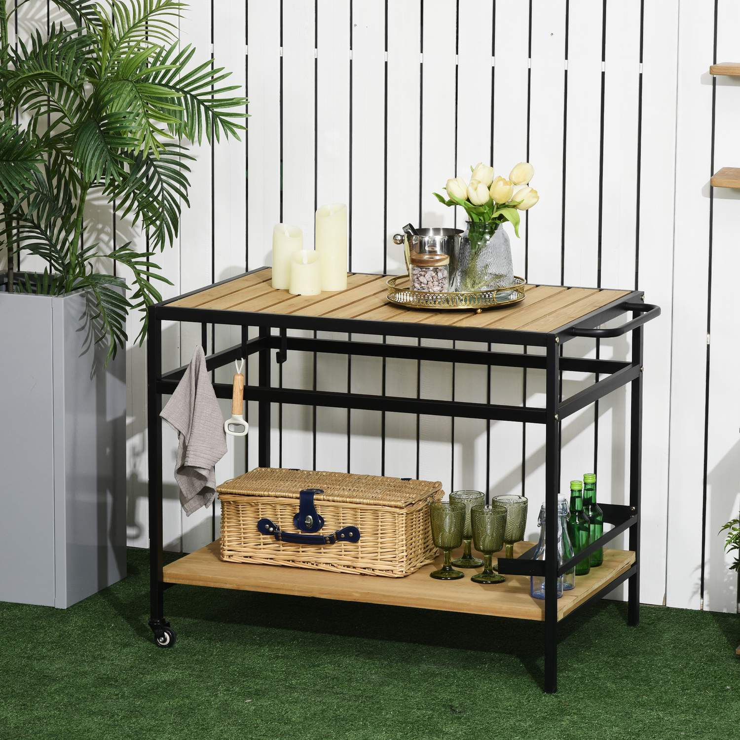 Utomhusvagn med hyllor och krokar – 107 x 65 x 80 cm