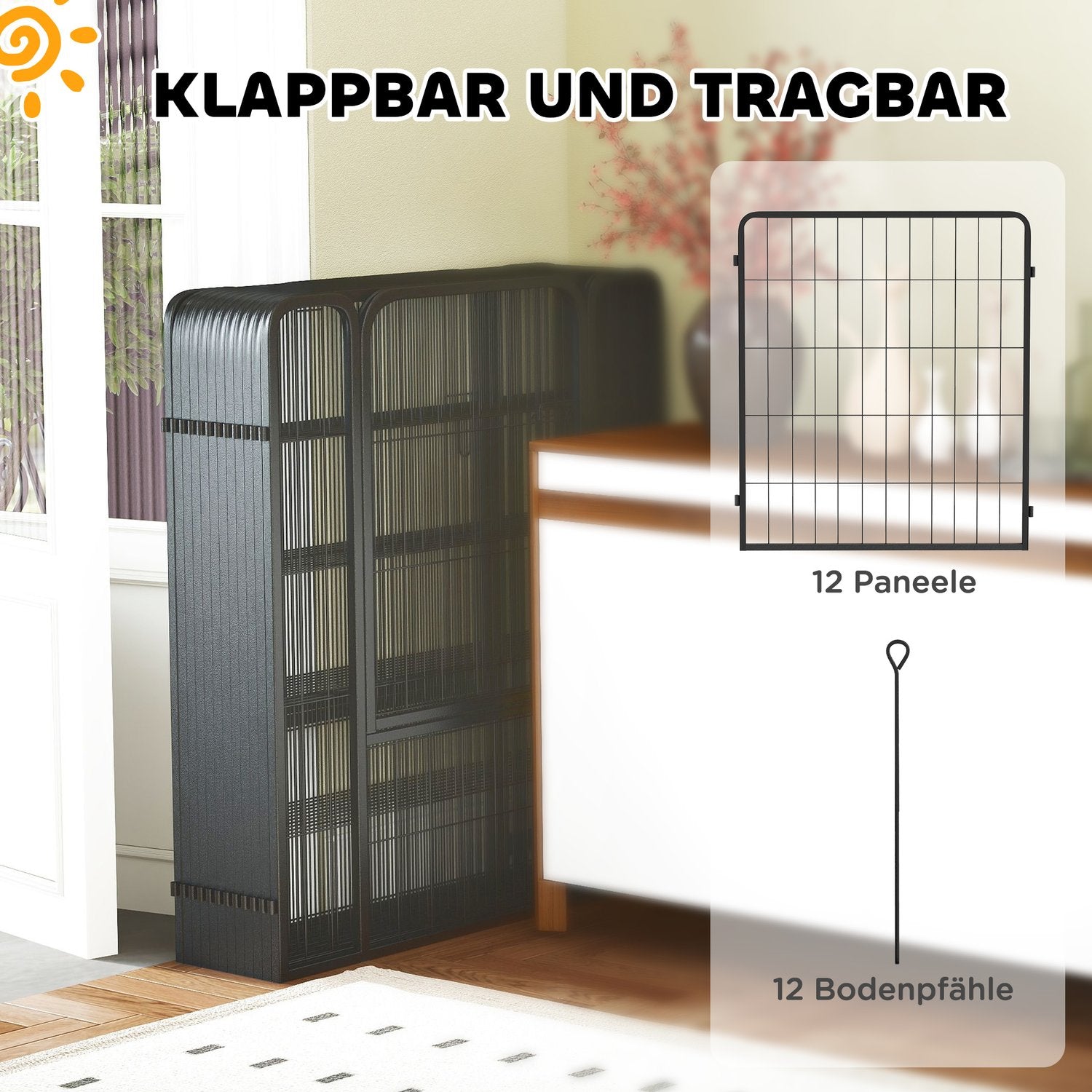 Utomhus valp lekhage, 12 paneler, hopfällbar med dörr