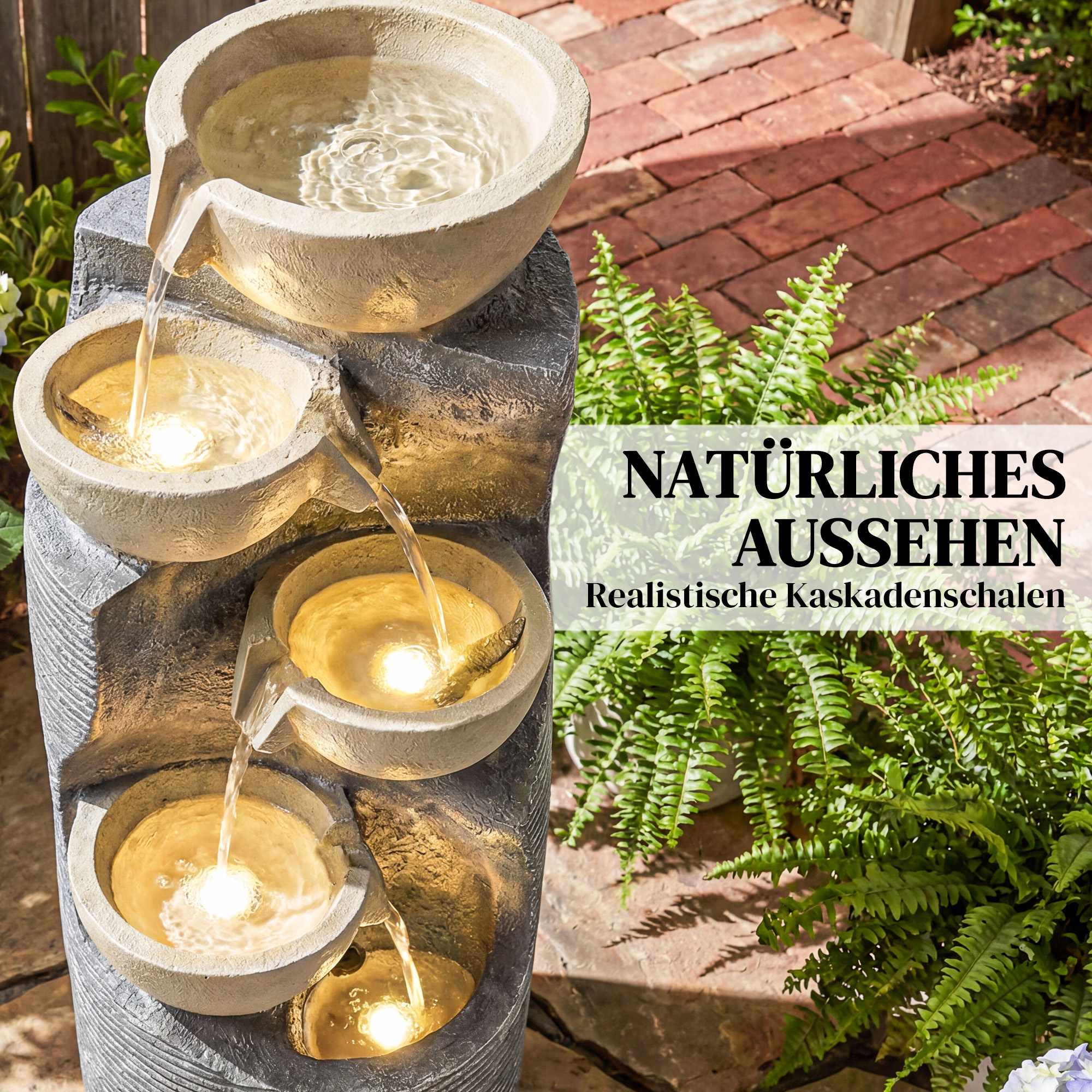 Utomhusvattenfontän i harts med LED-lampor, 80 cm