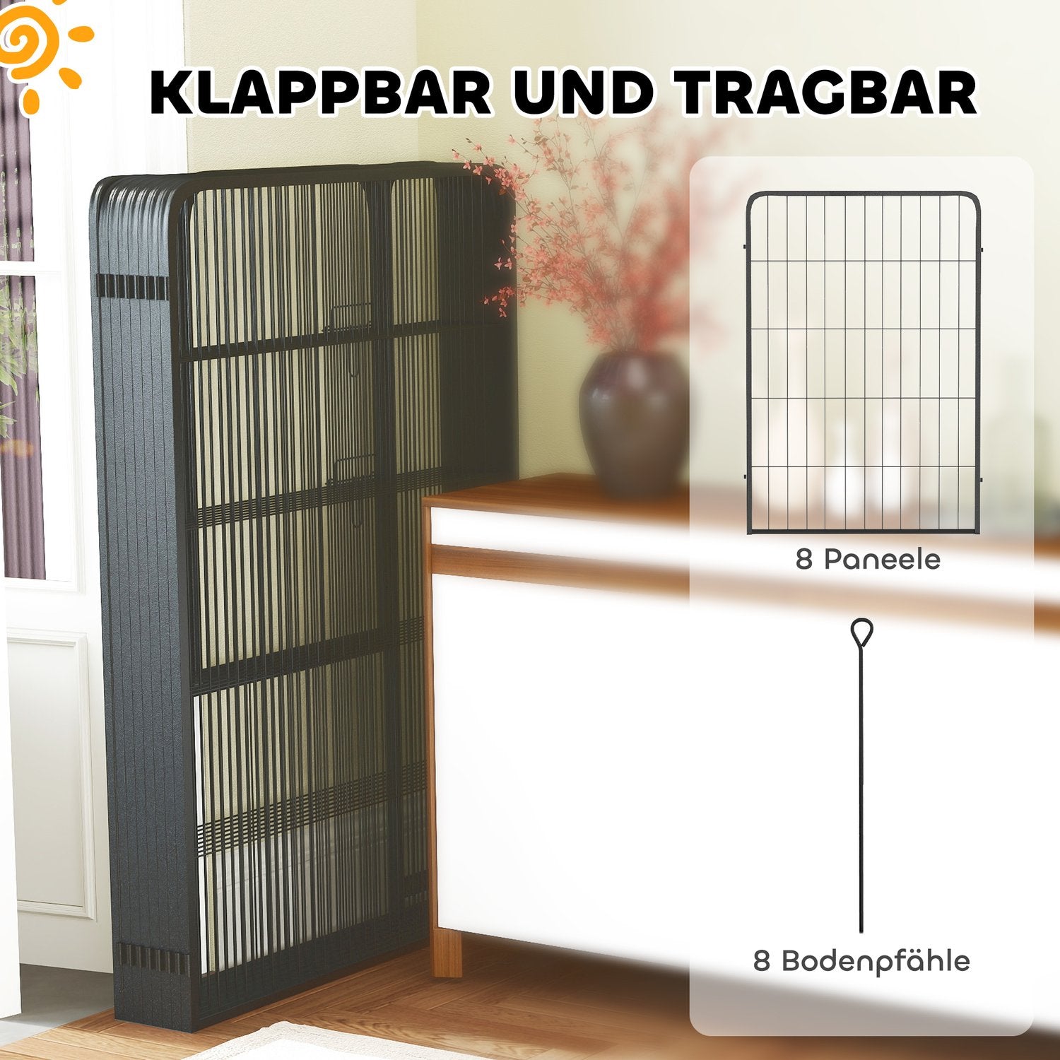 Skládací venkovní ohrádka pro štěňata – 8 panelů, výška 100 cm