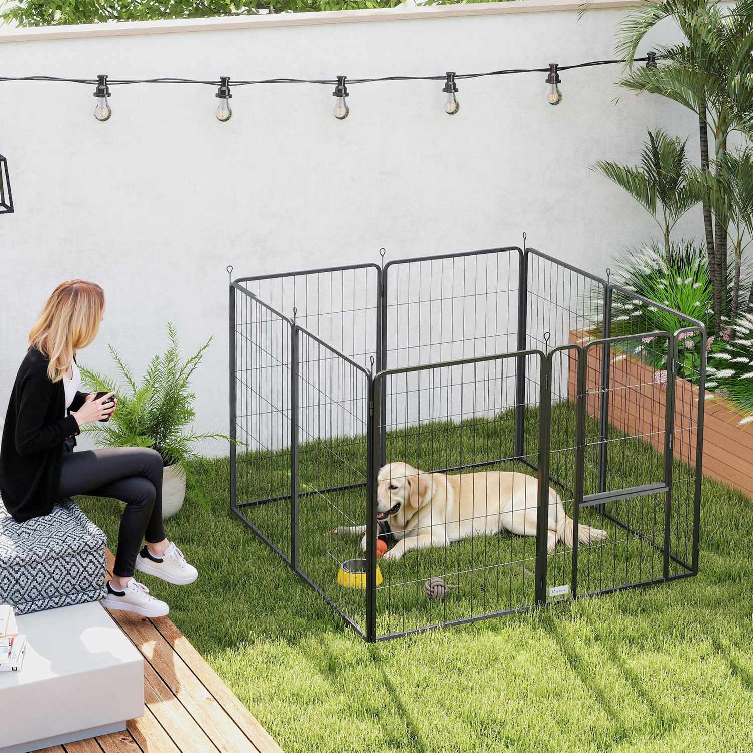 Skládací venkovní ohrádka pro štěňata – 8 panelů, výška 100 cm