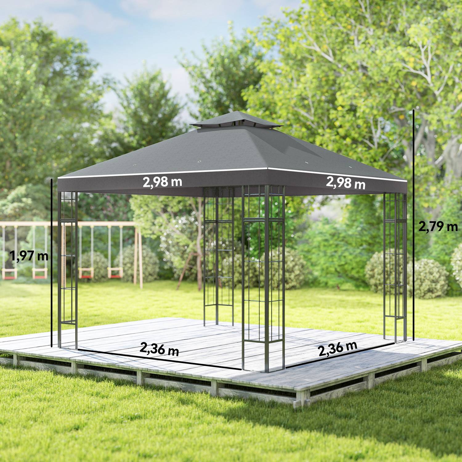 Vodoodpudivý altán 3x3 m s UV ochranou, tmavě šedý