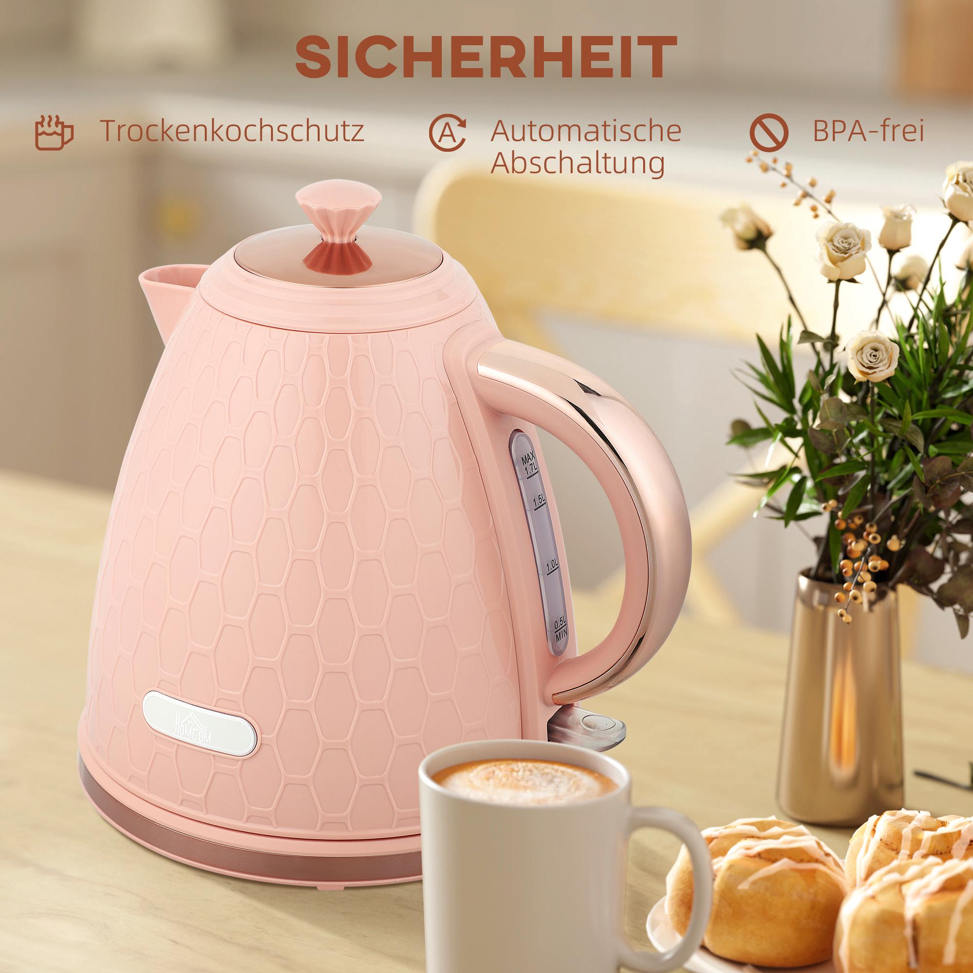 Vattenkokare 1,7 l, snabbkokning, 2200 W, sladdlös, rosa
