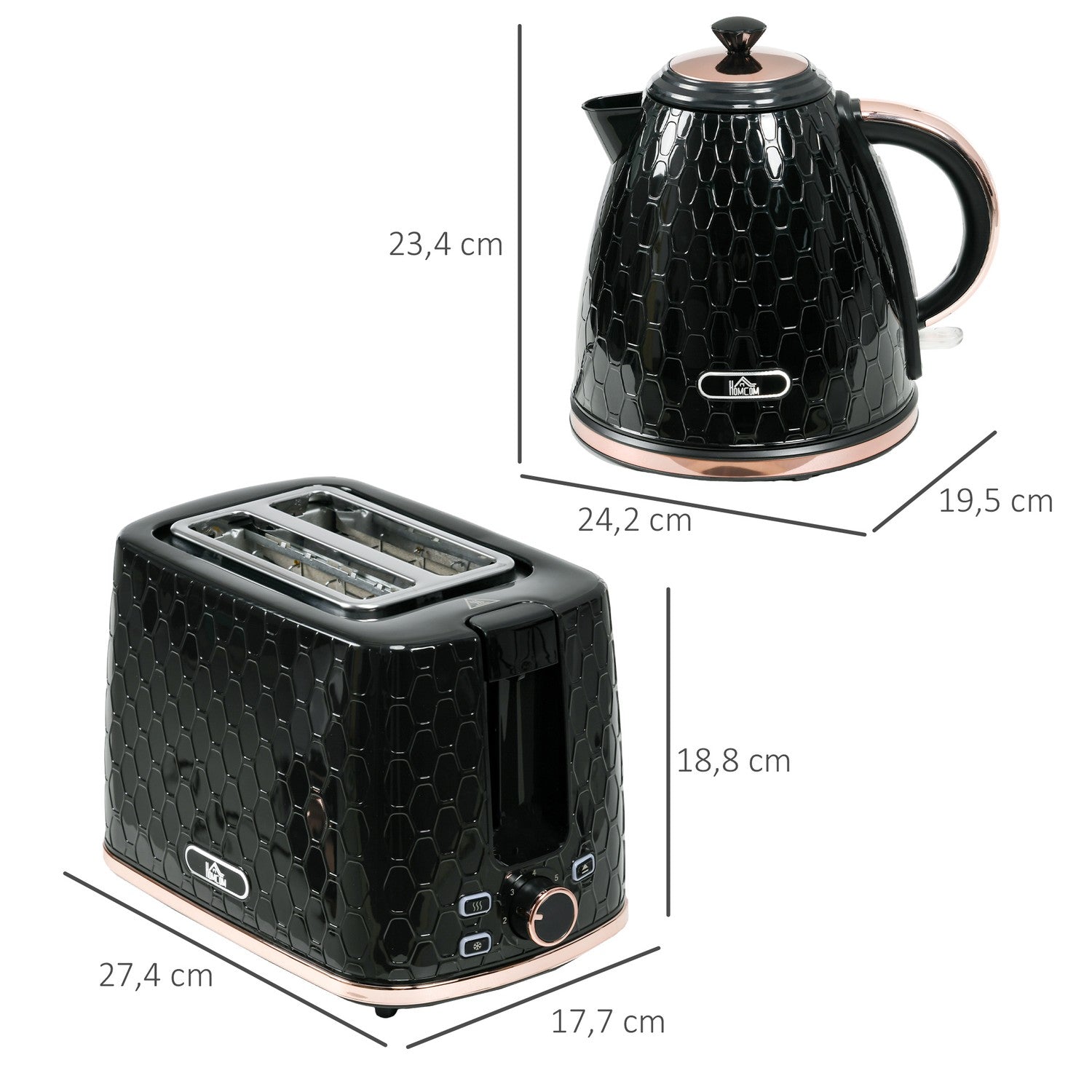 Vattenkokare och brödrost, 1,7 l, multiläge, LED-display