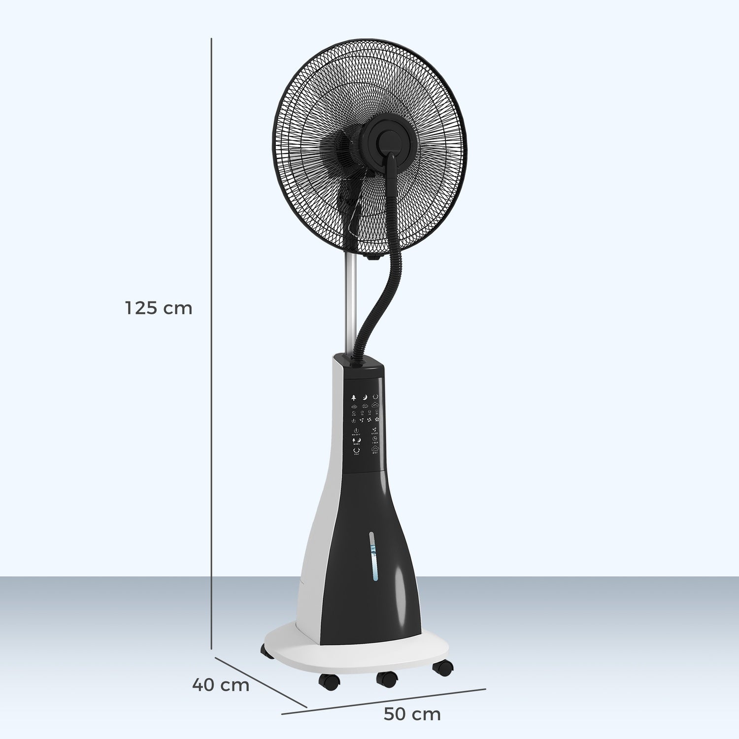 Chladicí ventilátor s mlžením, dálkovým ovládáním a nádrží 3 l, 90 W, 125 cm