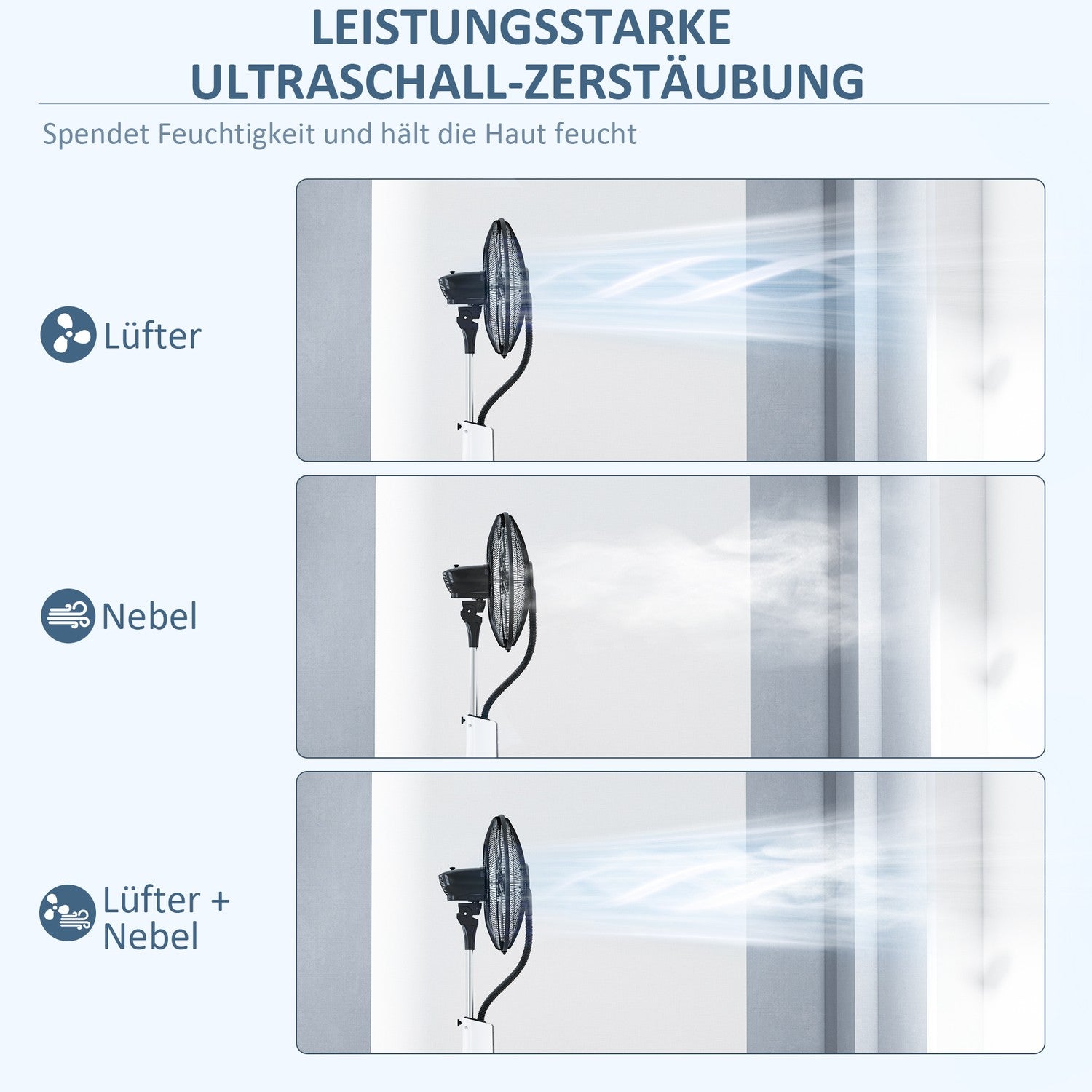 Chladicí ventilátor s mlžením, dálkovým ovládáním a nádrží 3 l, 90 W, 125 cm