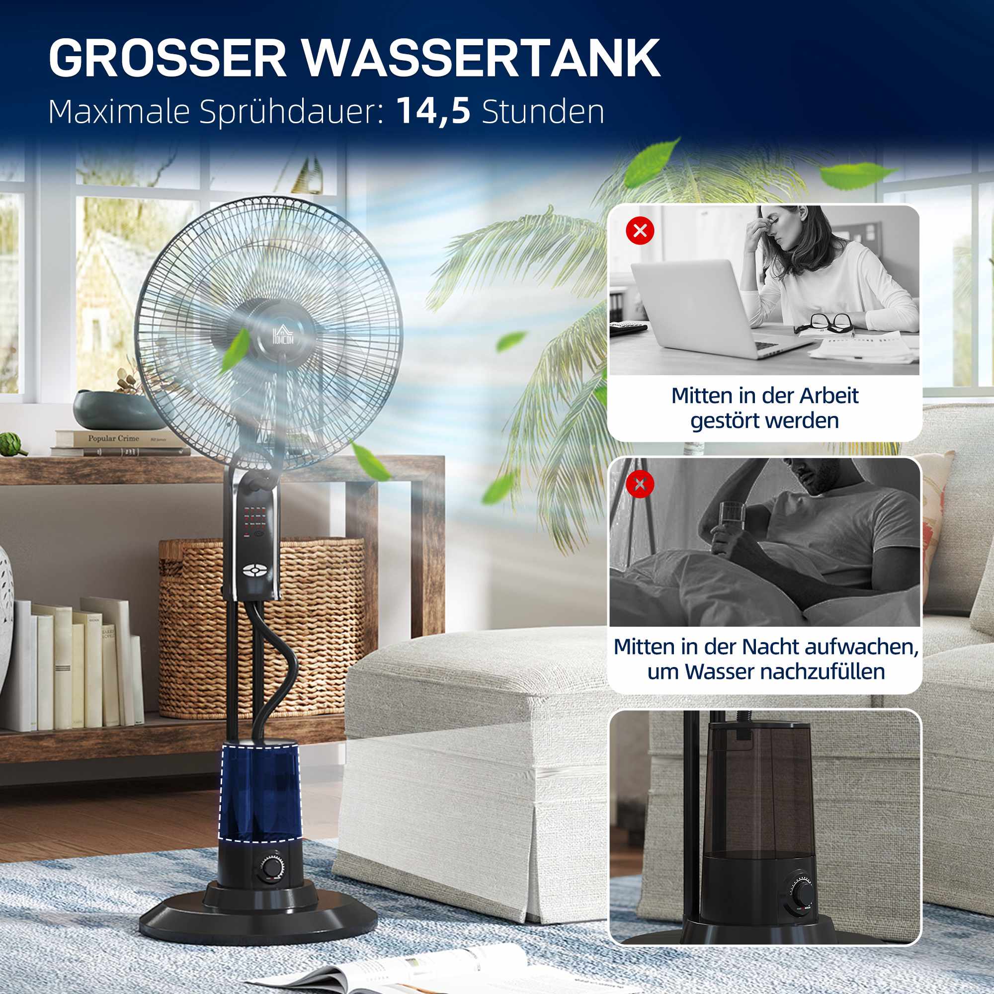 Vattenkylningsfläkt med luftfuktare, 3 hastigheter, svart, 75W