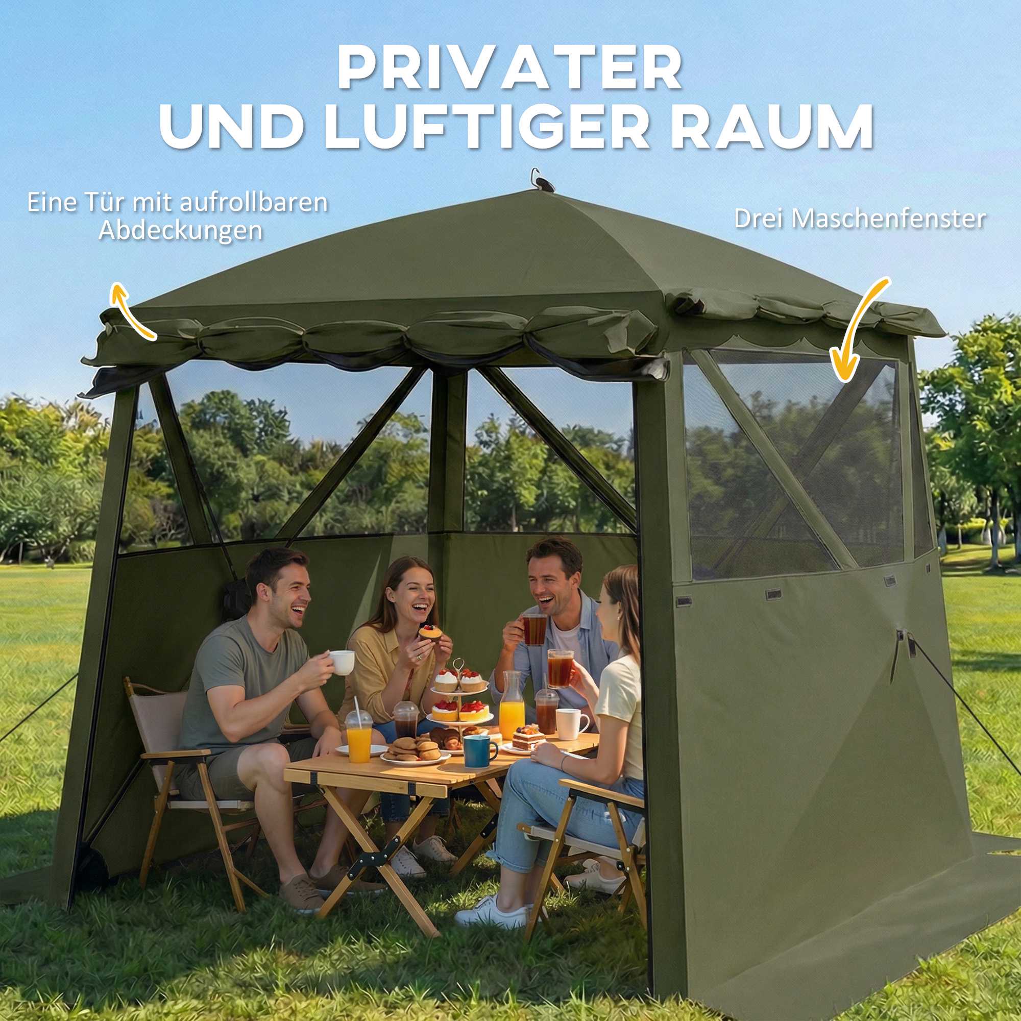 Vattentät 2x2m popup-paviljong med nätfönster