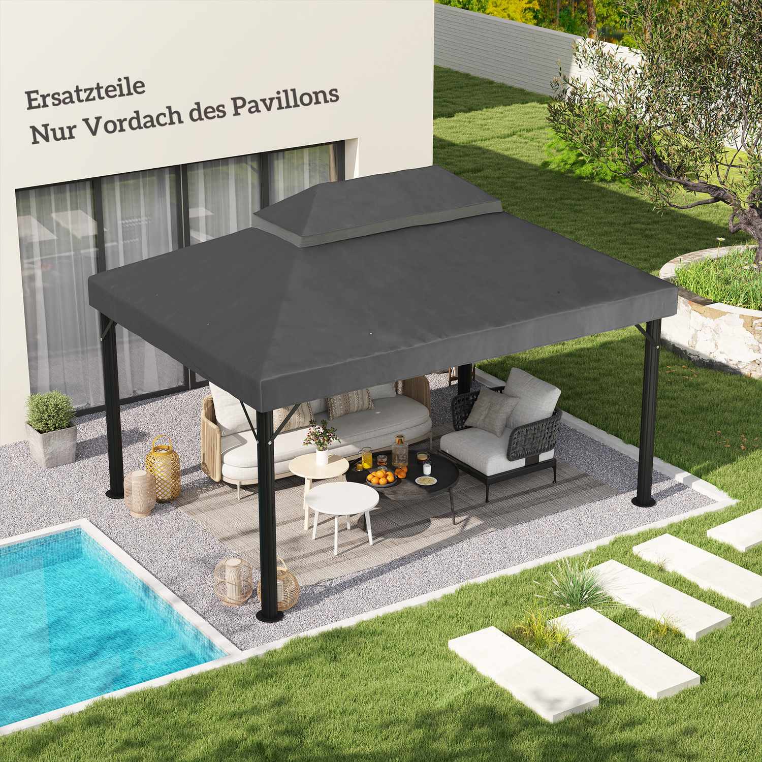 Vodotěsná náhradní střecha pro altán 3x4m, tmavě šedá