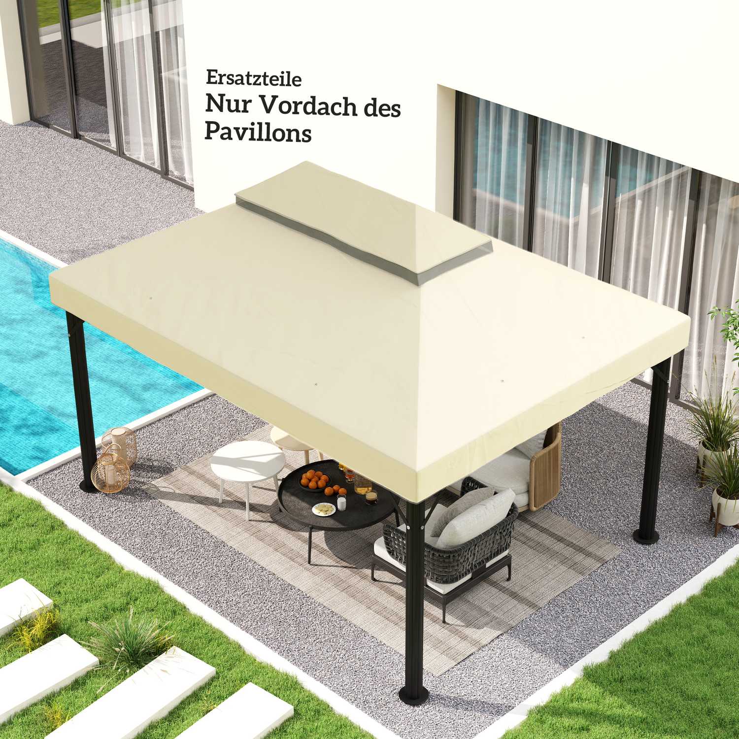 Vodotěsná střešní náhrada pro zahradní altán 3 x 4 m, krémově bílá