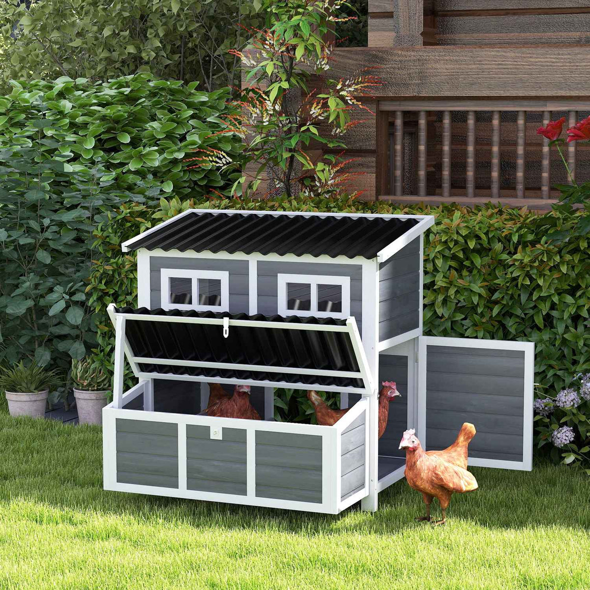 Vodotěsný dřevěný kurník Gran Wood Chicken Coop s hnízdní budkou pro 4–6 slepic