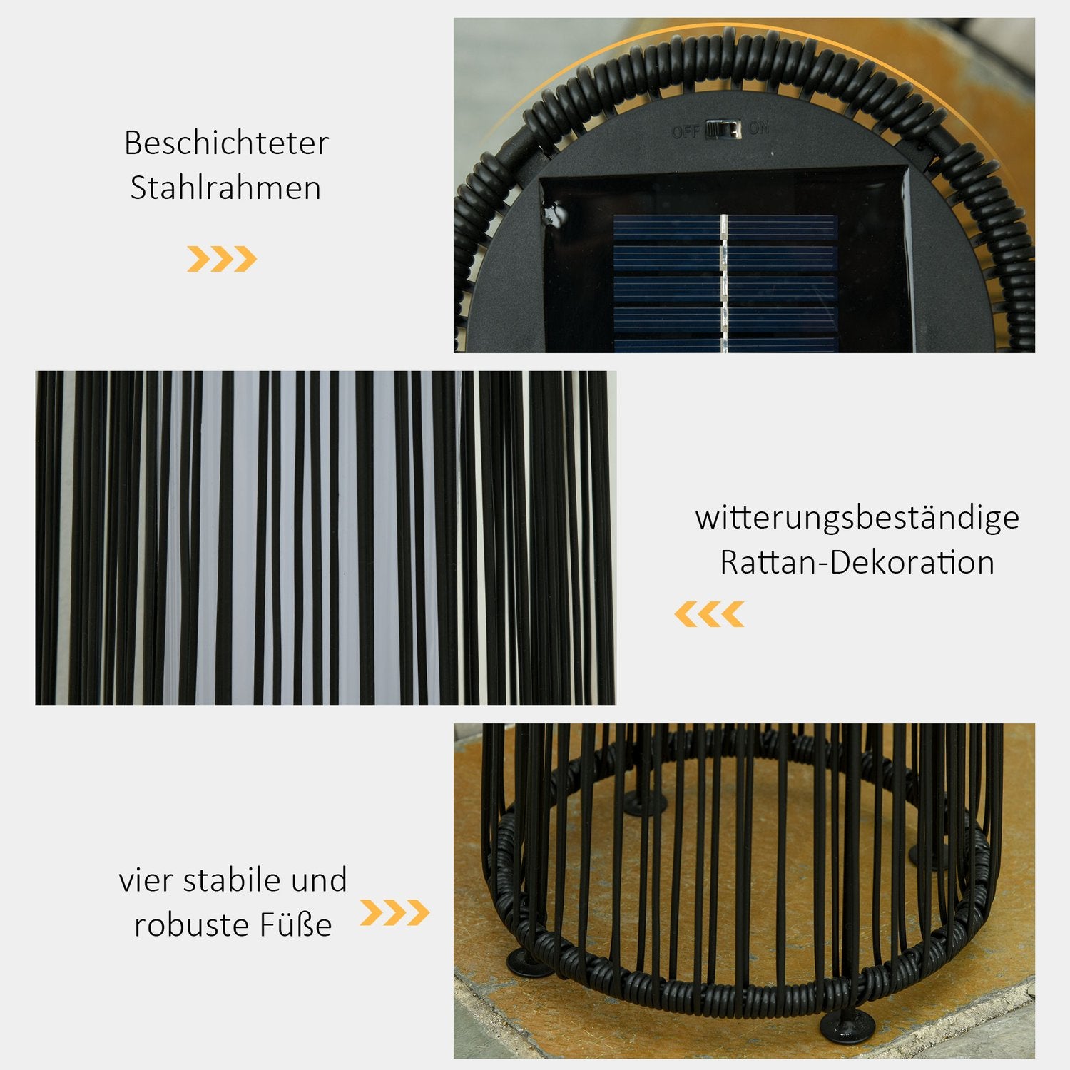 Vattentät Solar Garden Light med Sensor, Svart, 21,5x61 Cm