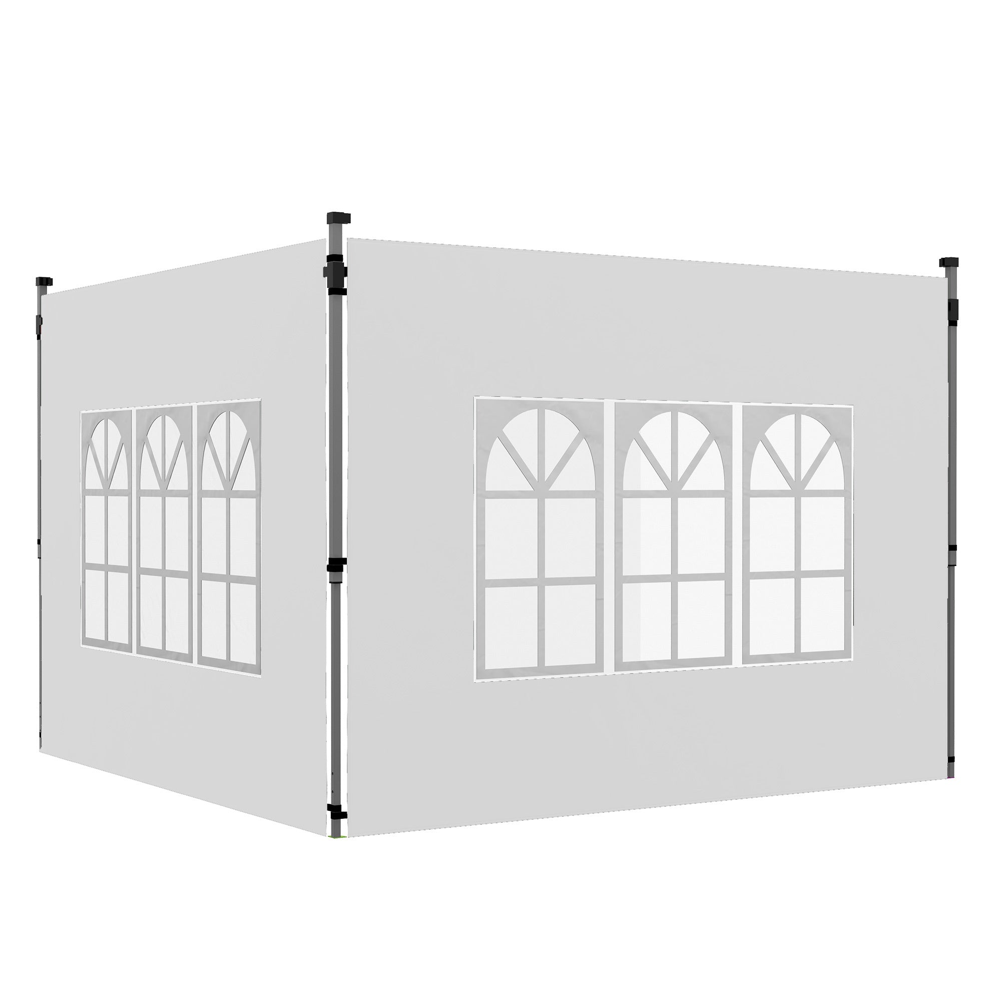 Vattentäta sidoväggar till paviljongen med fönster, 3x3/3x4 m, vita