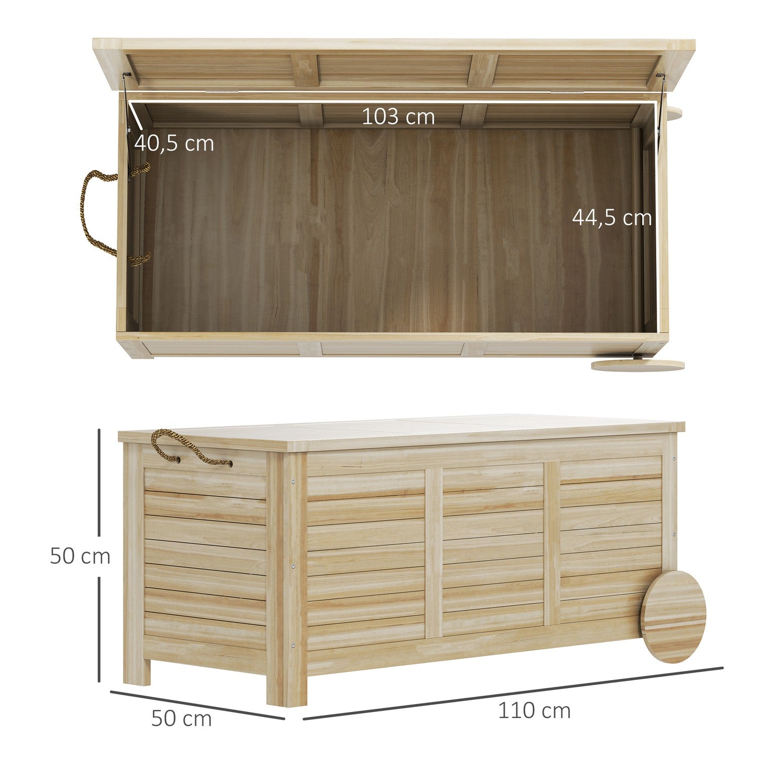 Vodotěsný venkovní úložný box 185 l, dřevěný, odolný vůči UV záření