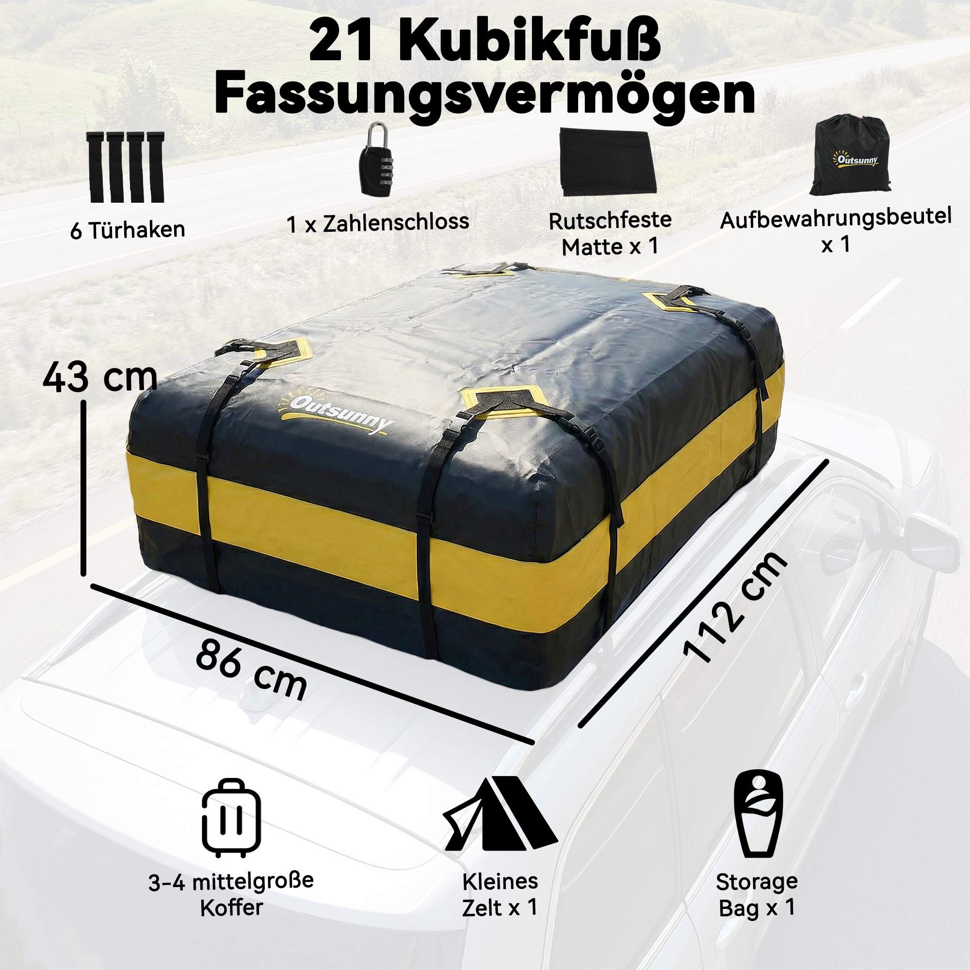 Vattentät lastbox på biltaket 425L med remmar och krokar