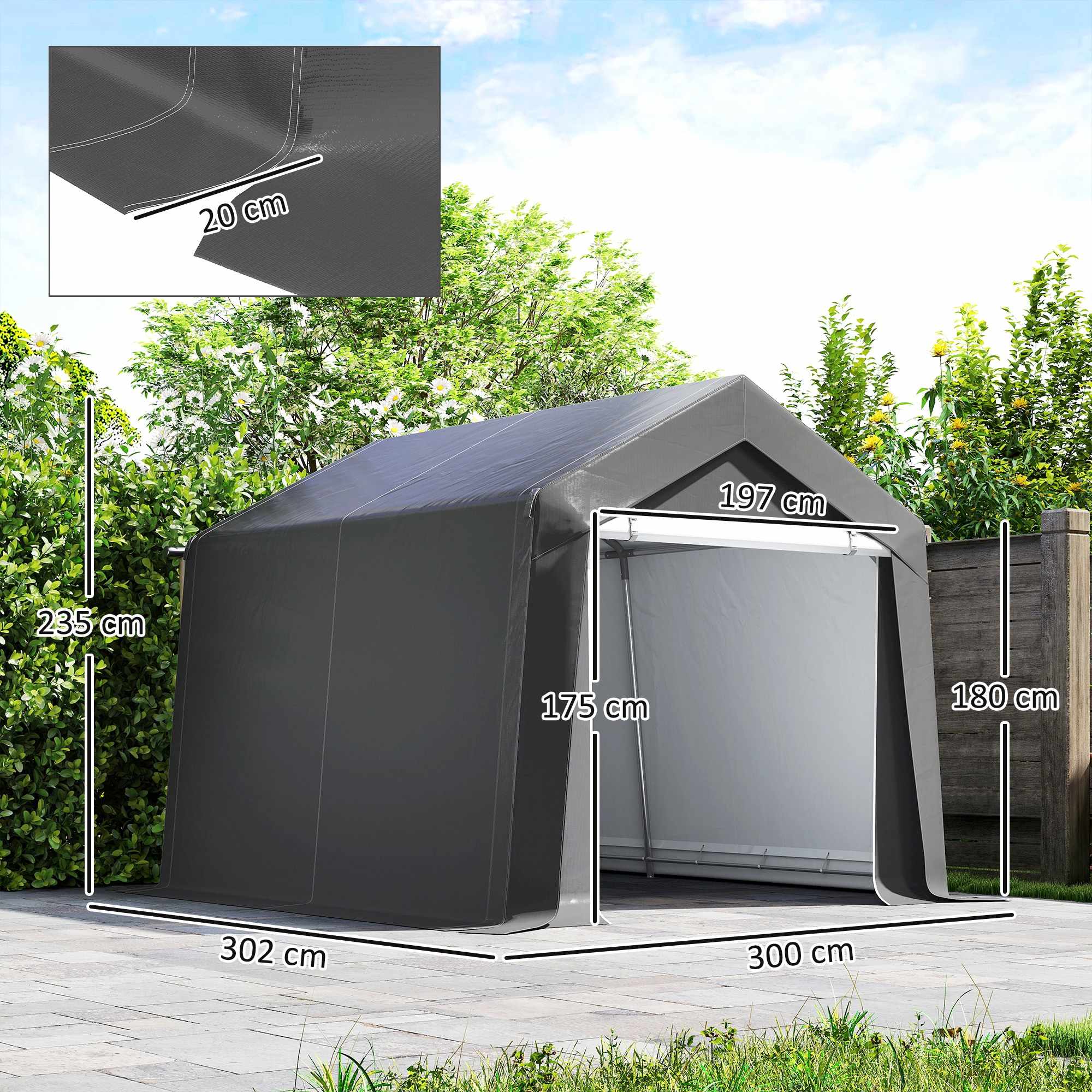 Vattentätt carporttält 3x3 m med rulldörr, ventilation