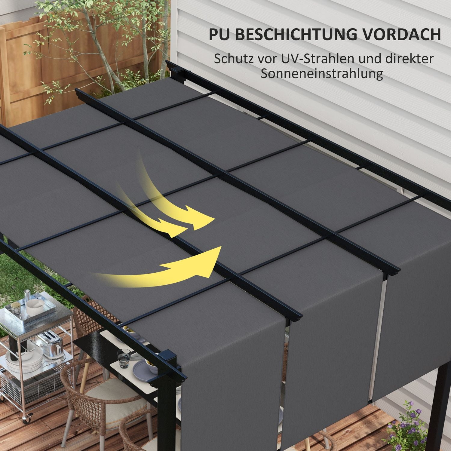 Väderbeständig Gazebo Pergola 3,5x3m – Mörkgrå altantak