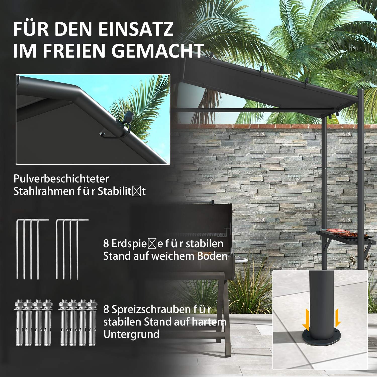 Grilovací pavilon odolný vůči povětrnostním vlivům 3x1,5M s policemi, ocelový