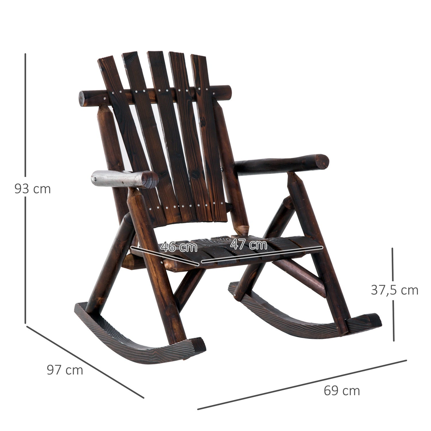 Väderbeständig gungstol i massivt trä, armstöd, 97x69x93Cm
