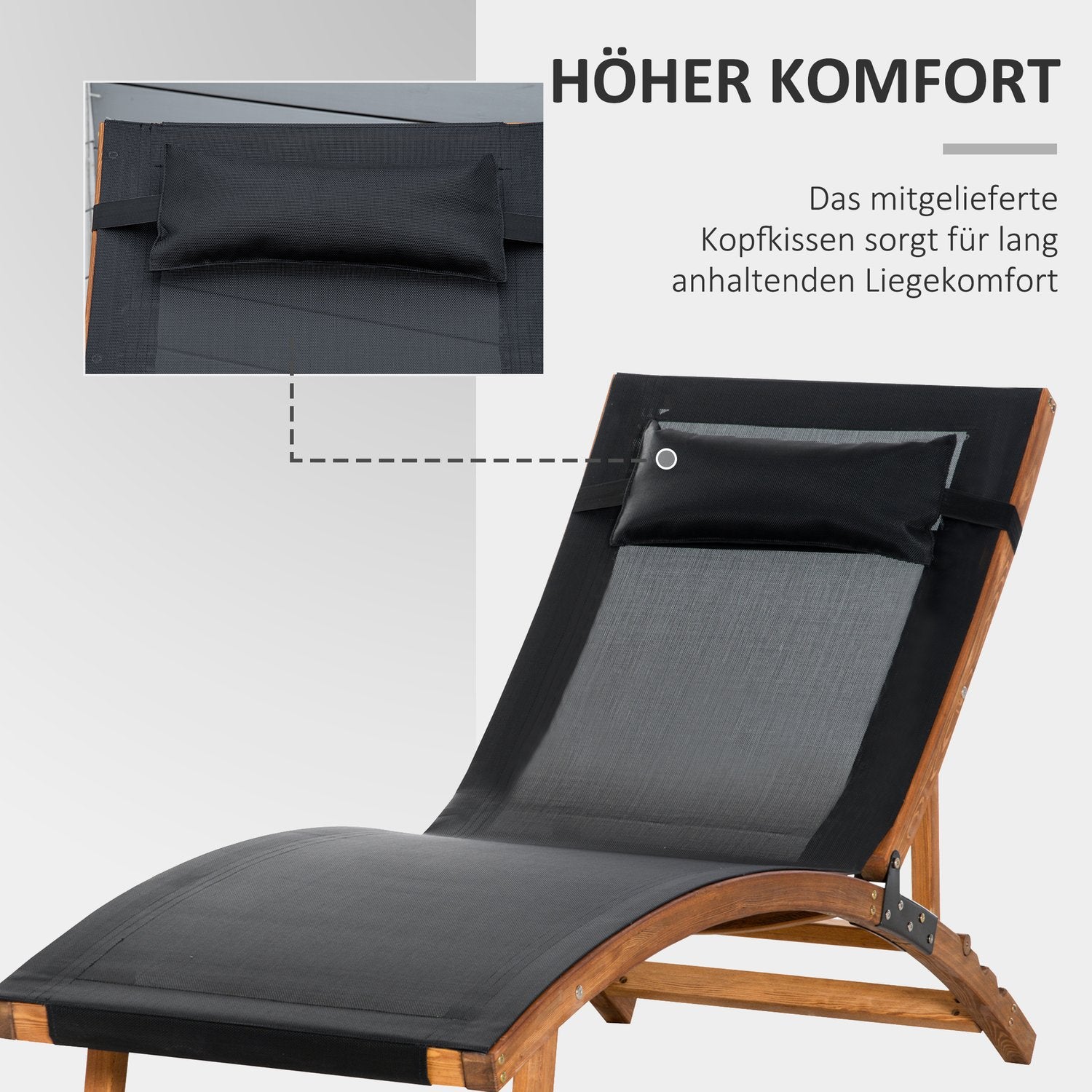 Väderbeständig solstol, justerbart ryggstöd, svart