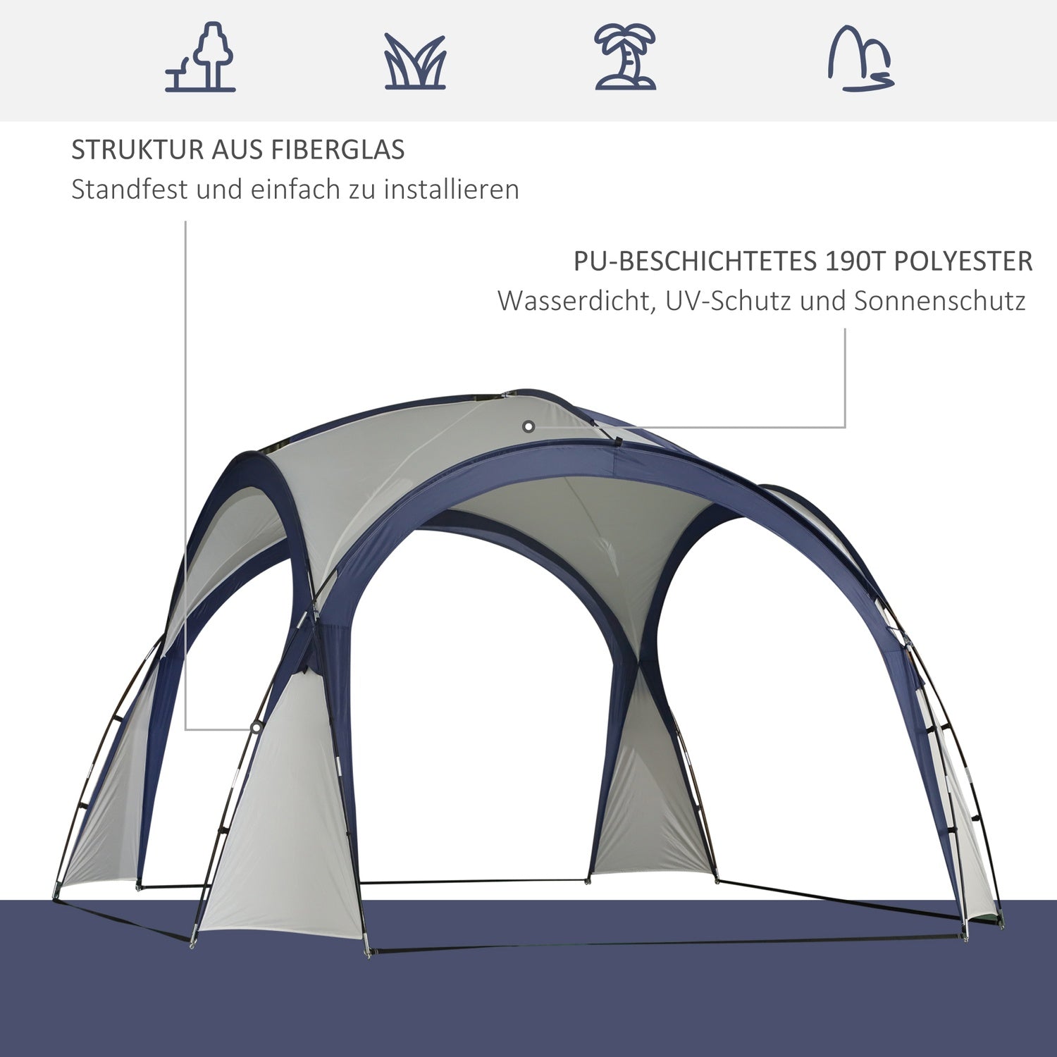 Väderbeständigt camping- och festtält, 3,5 x 3,5 x 2,3 M