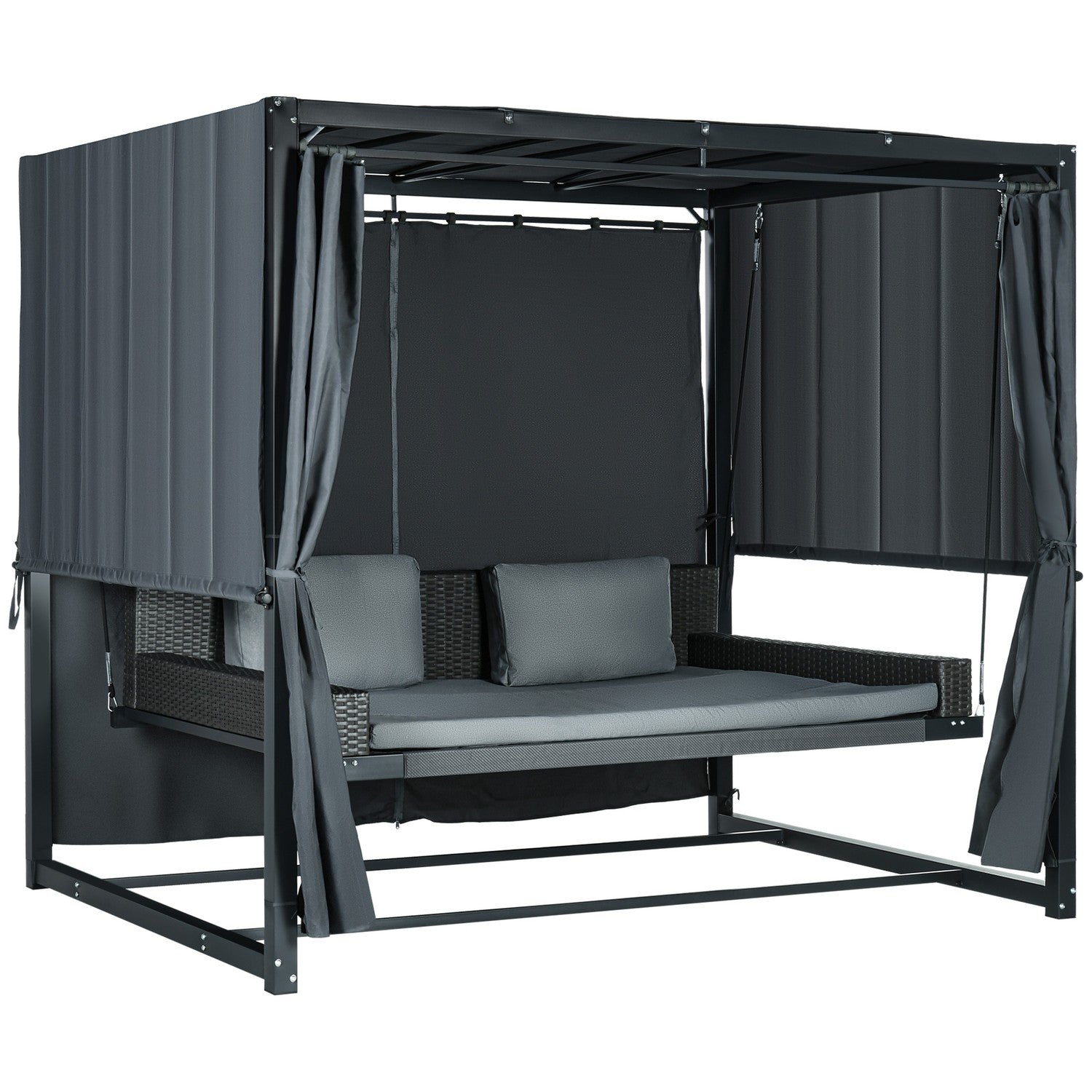 Väderbeständig trädgårdssäng med pergola och kudde