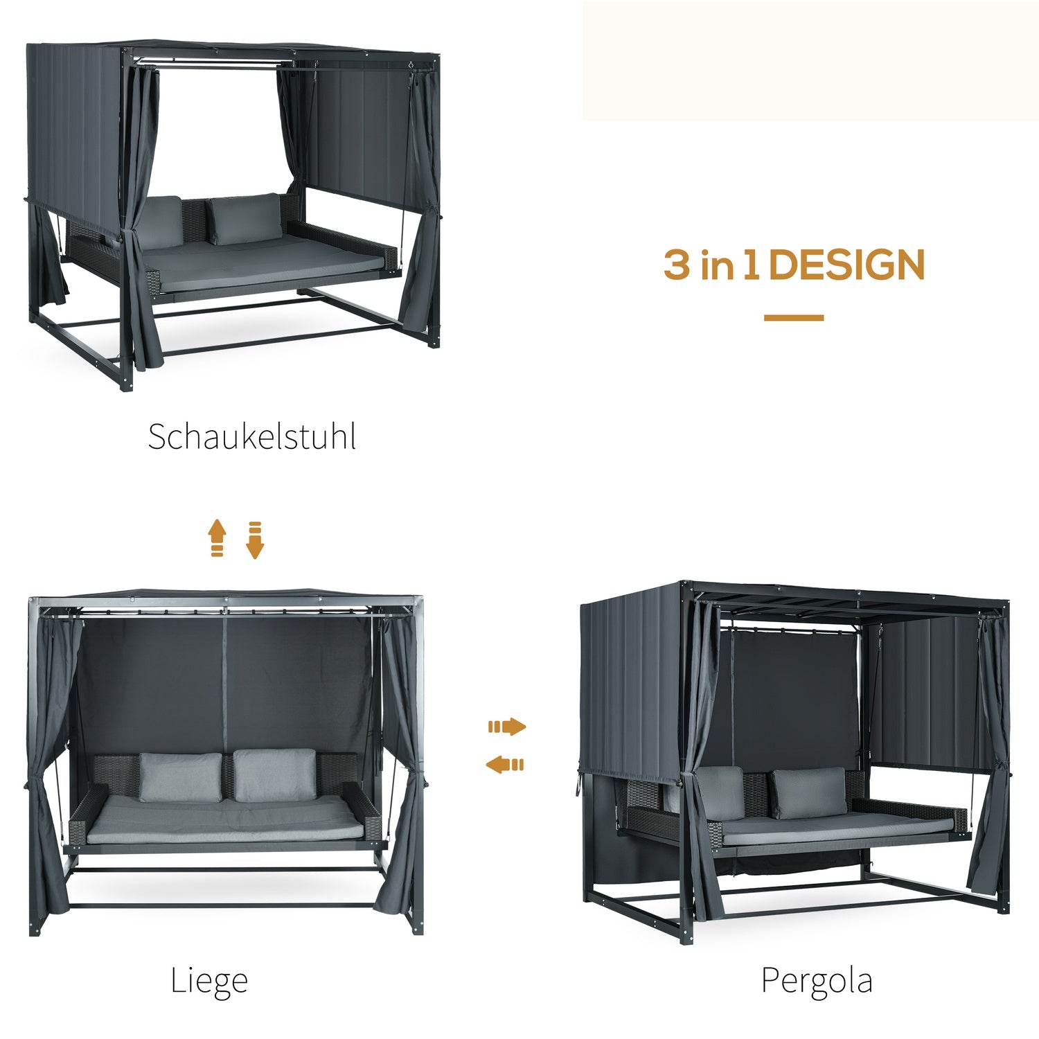 Väderbeständig trädgårdssäng med pergola och kudde