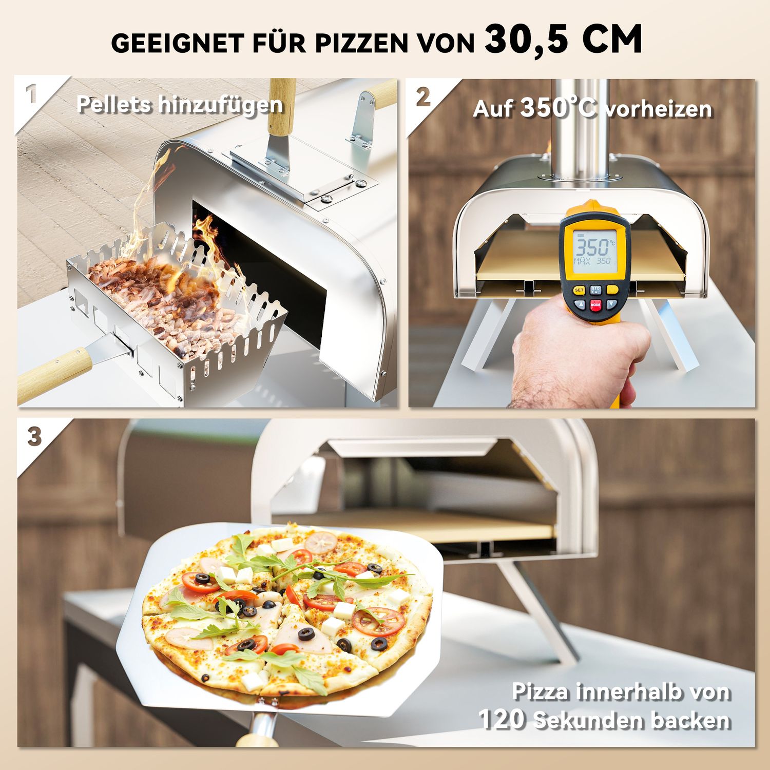 Přenosná pec na pizzu na dřevo z nerezové oceli s kamenem