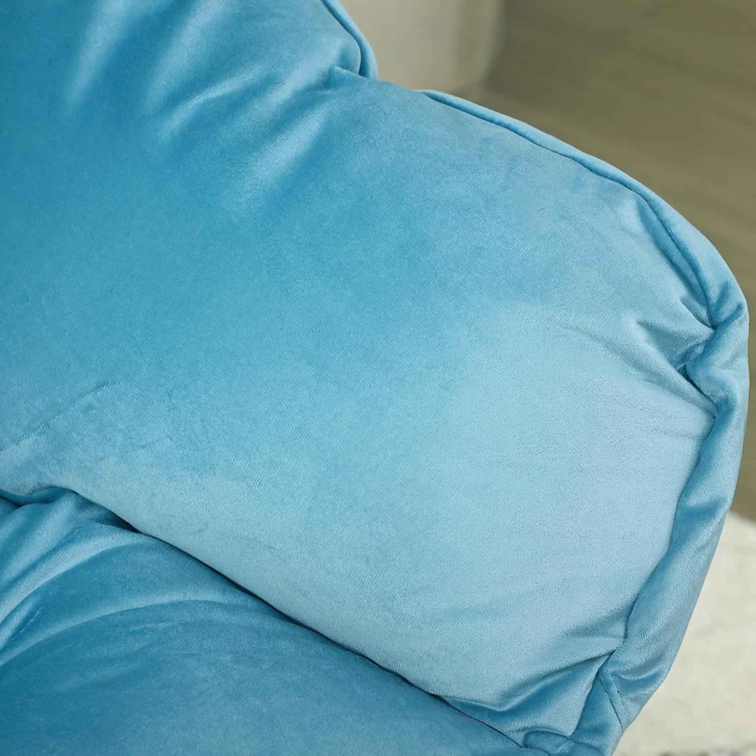Sametové lounge křeslo s čalouněnou boční kapsou – modré