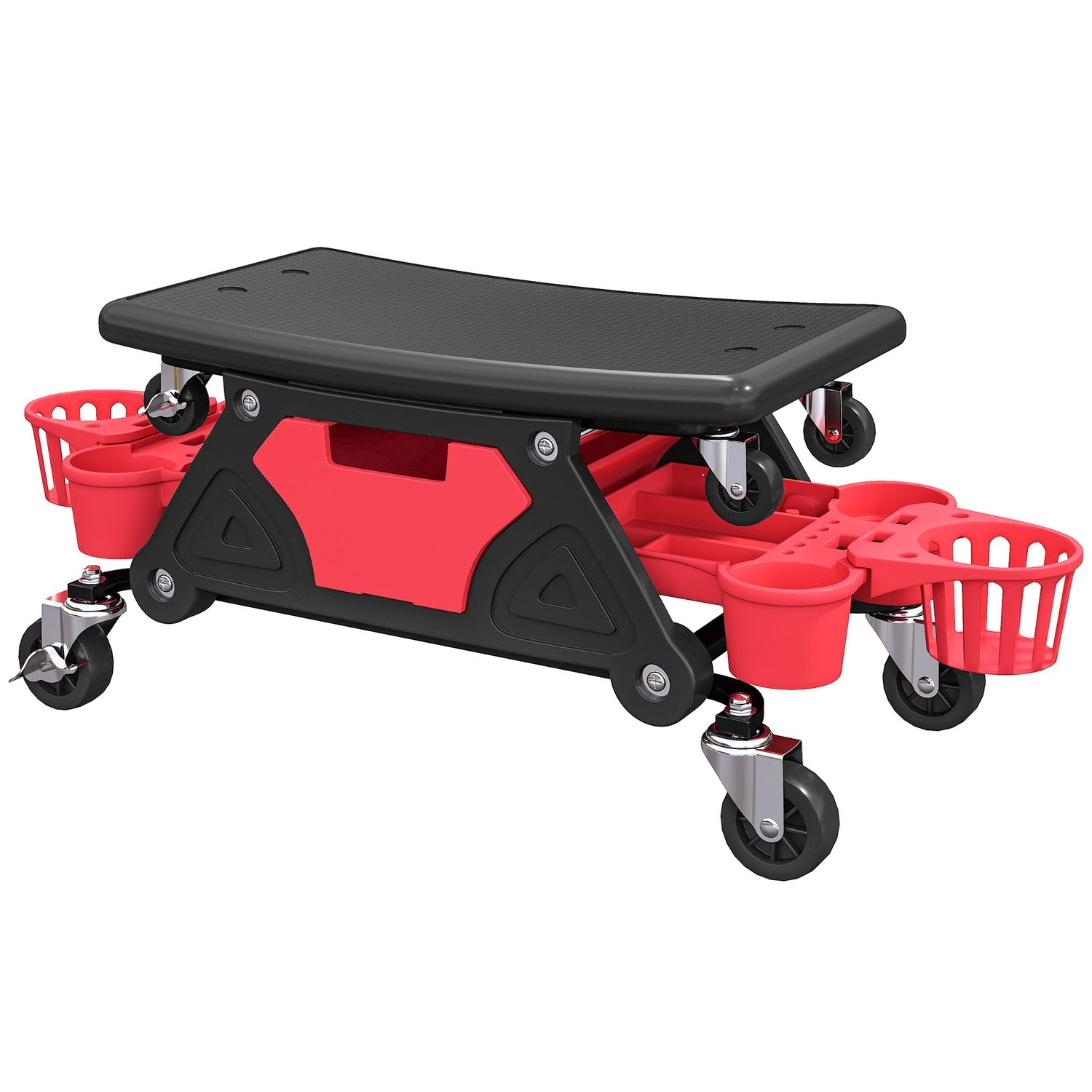 Verkstadspall med avtagbara hjul, sits, förvaringsutrymme, 33 cm hög, rullande pall, lastkapacitet upp till 135 kg, röd
