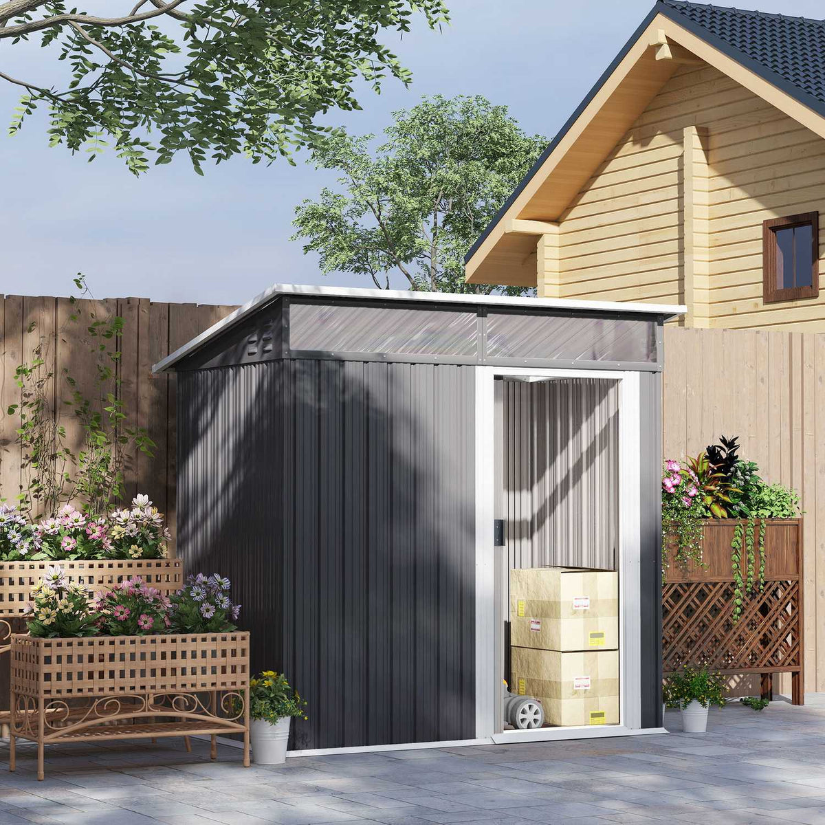Kovový zahradní domek na nářadí 1,9 m² s posuvnými dveřmi a oknem