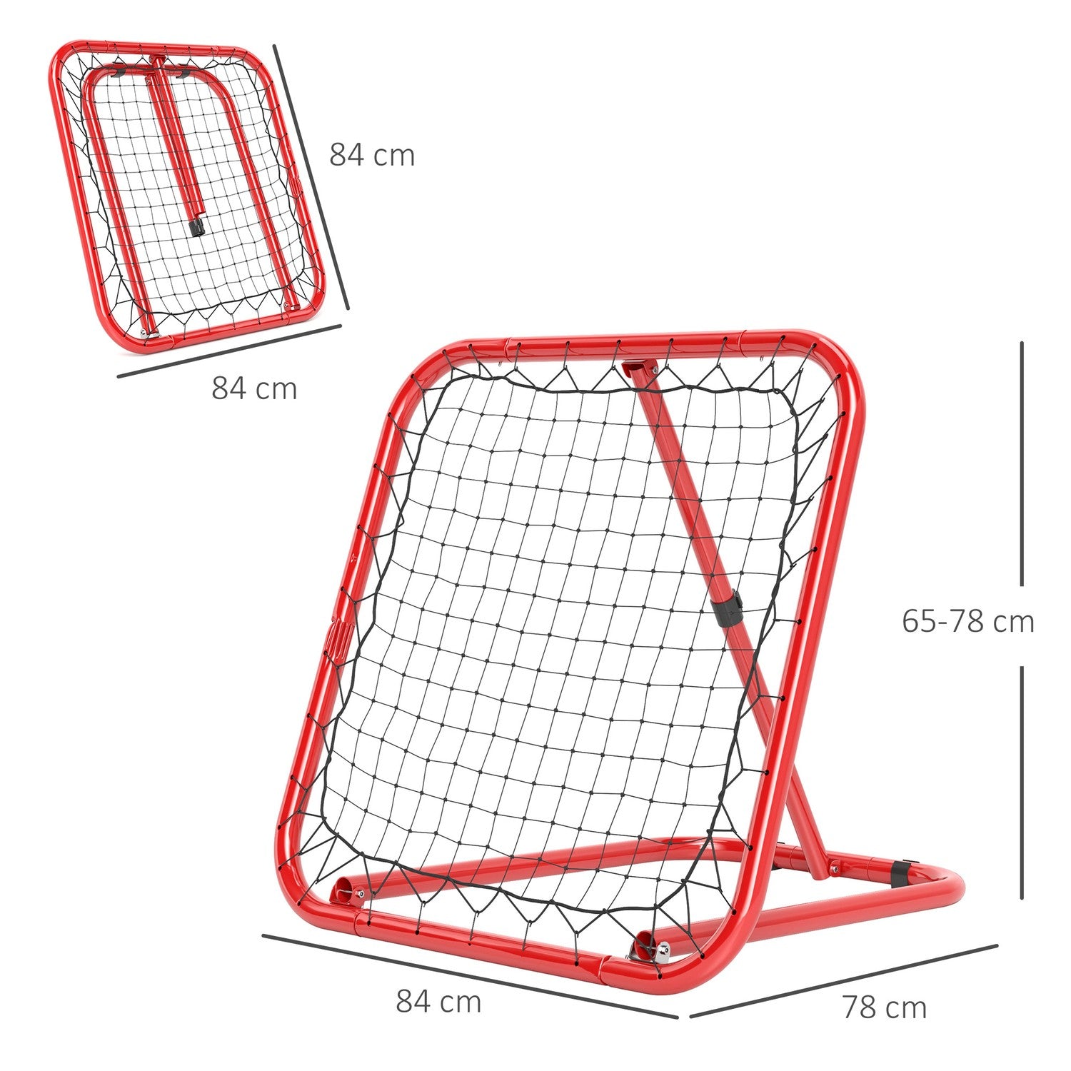 Vikbar fotbollsrebounder – röd, metall, 63 x 63 cm