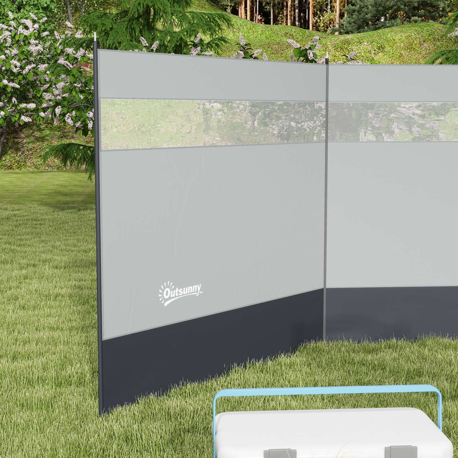 Skládací šedá zástěna proti větru se světelným zdrojem, 440 x 140 cm