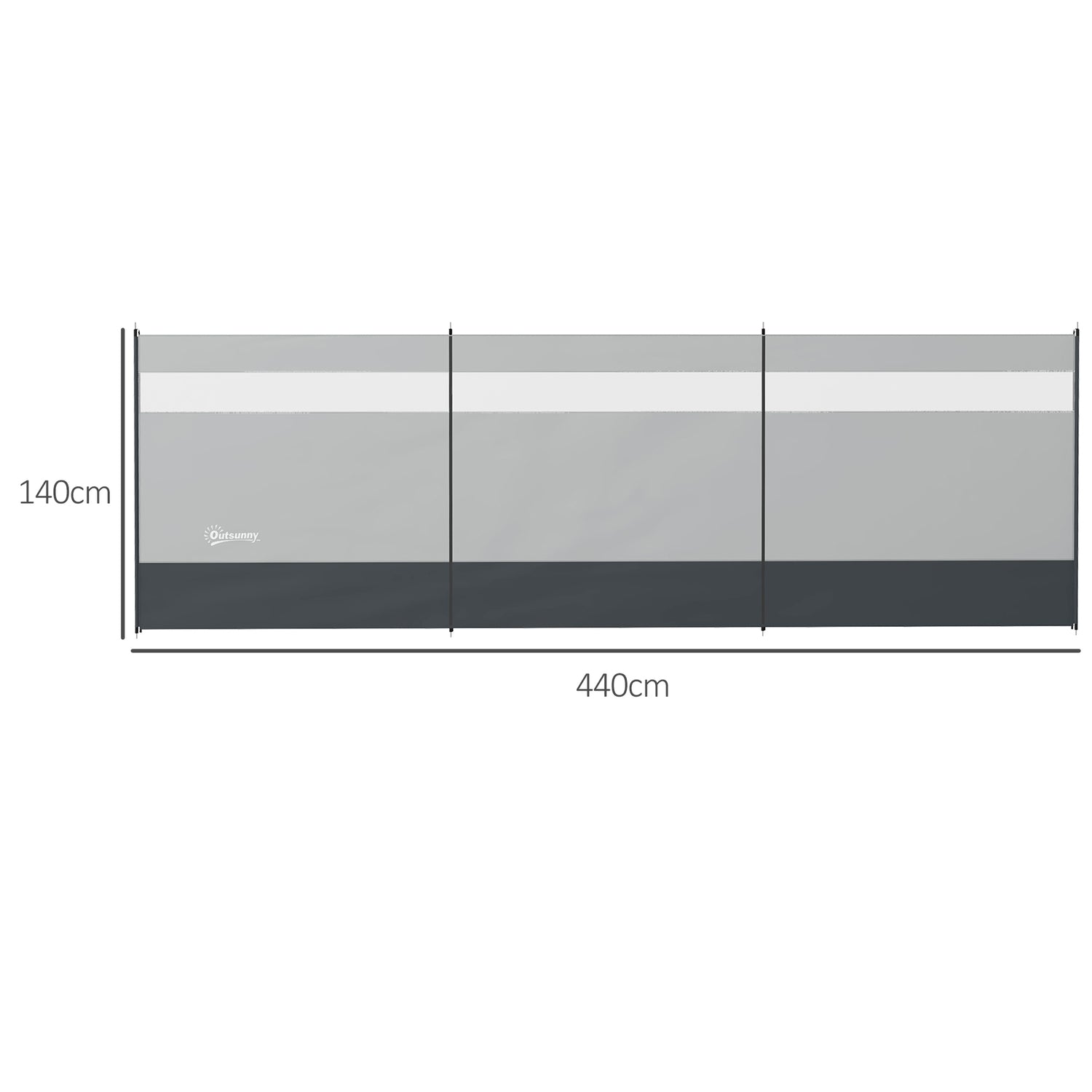 Skládací šedá zástěna proti větru se světelným zdrojem, 440 x 140 cm