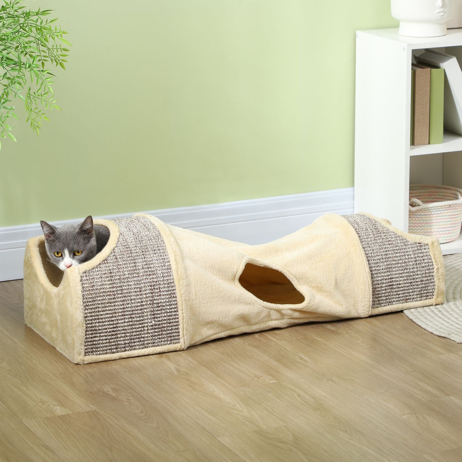 Vikbar katttunnel – 2 hus, 3 öppningar, beige