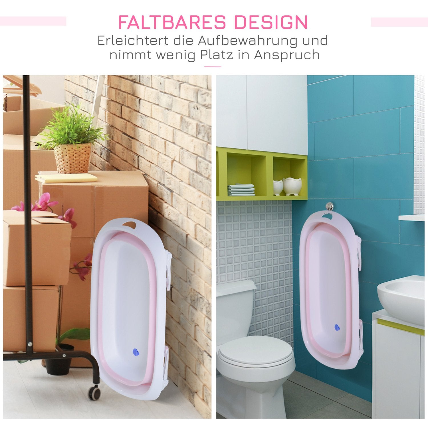 Vikbart rosa babybadkar, ergonomisk halkfri design