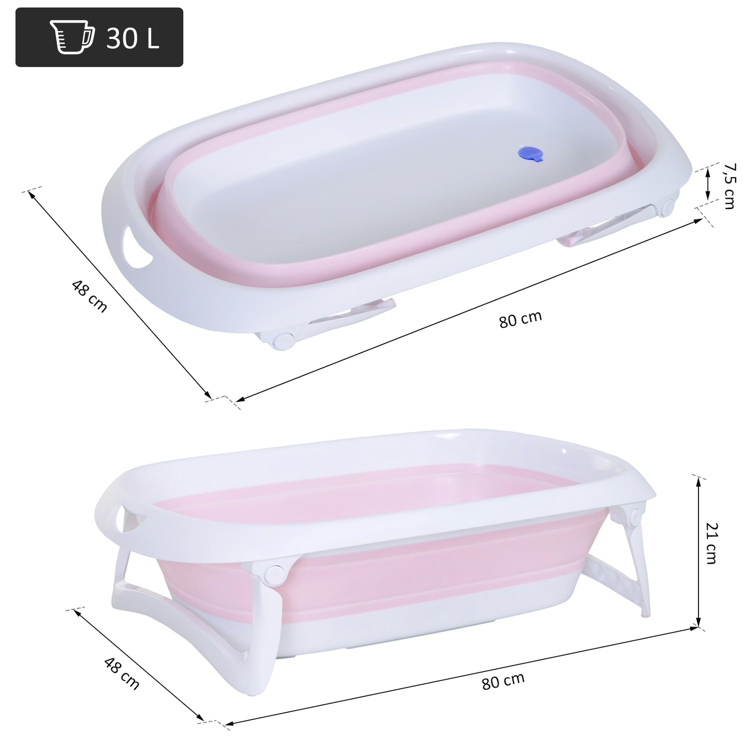 Vikbart rosa babybadkar, ergonomisk halkfri design