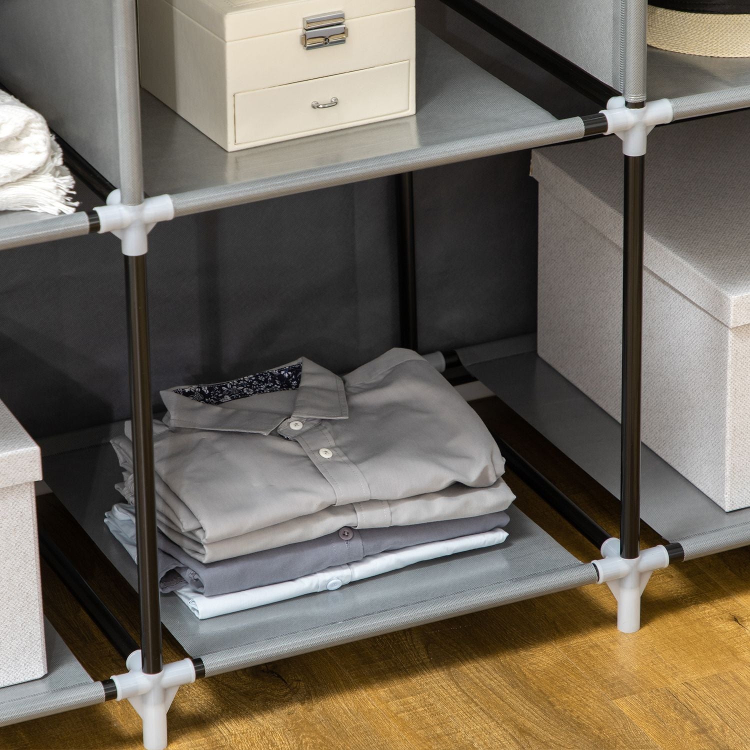 Skládací látková skříň s tyčí na oblečení, tmavě šedá