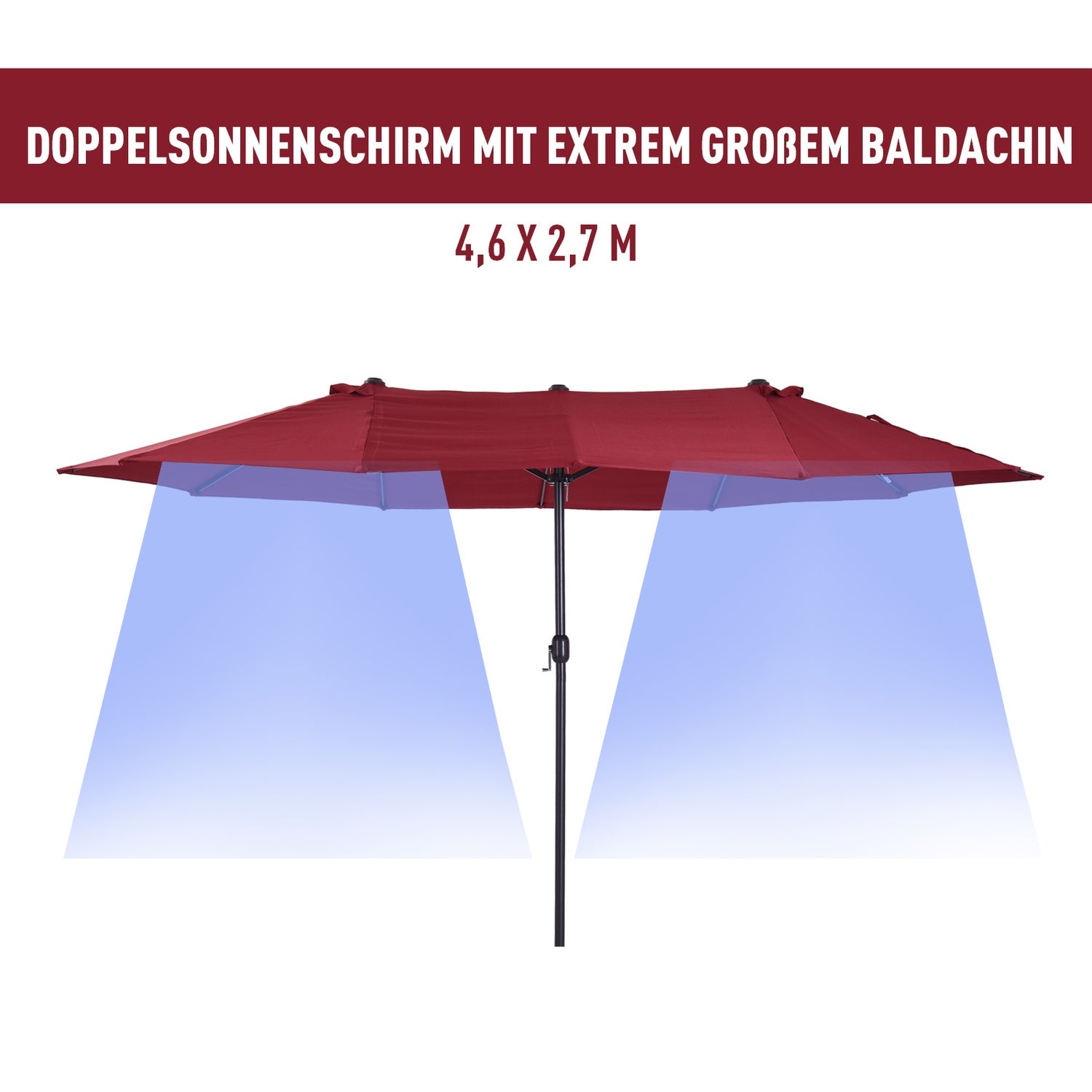 Vinröd Oval Garden Parasoll, 460x270x240cm, Handvev
