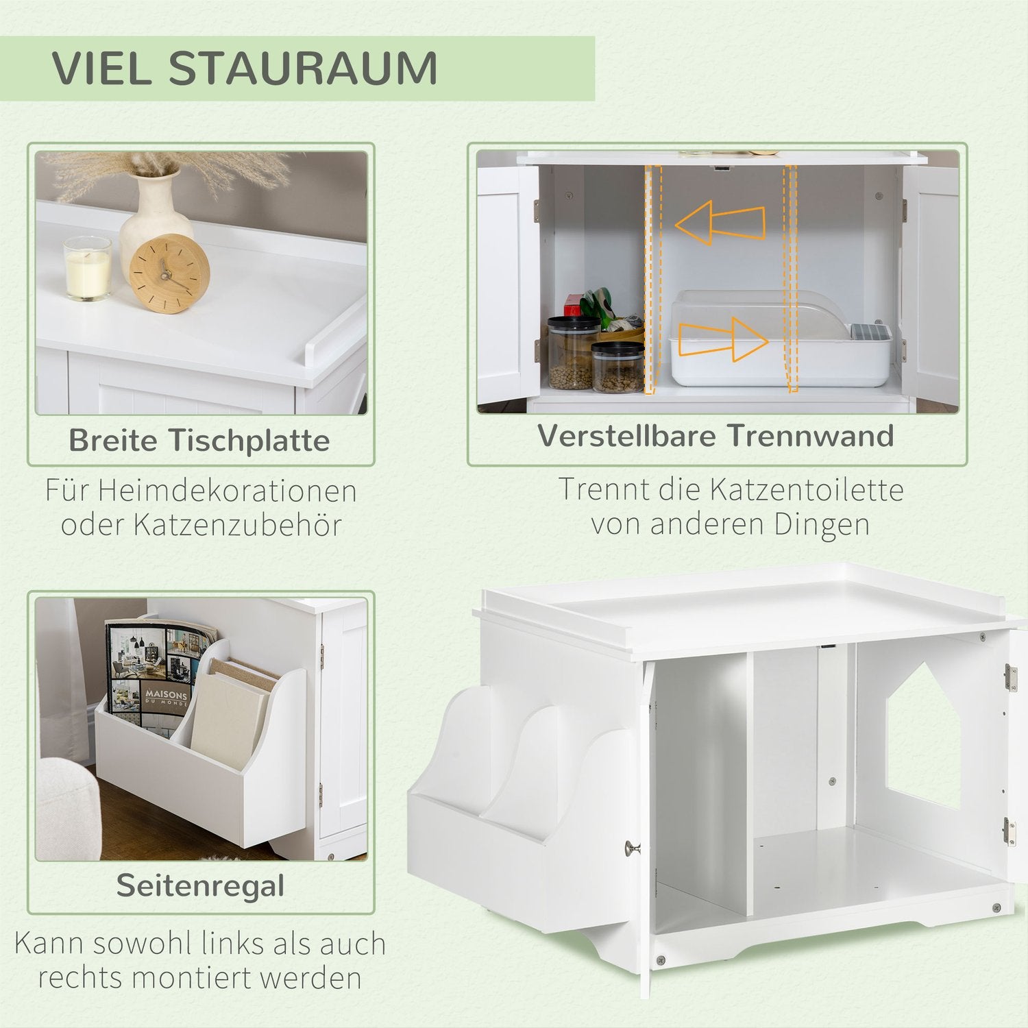 Vit kattsandskåp med justerbar avdelare 86cm