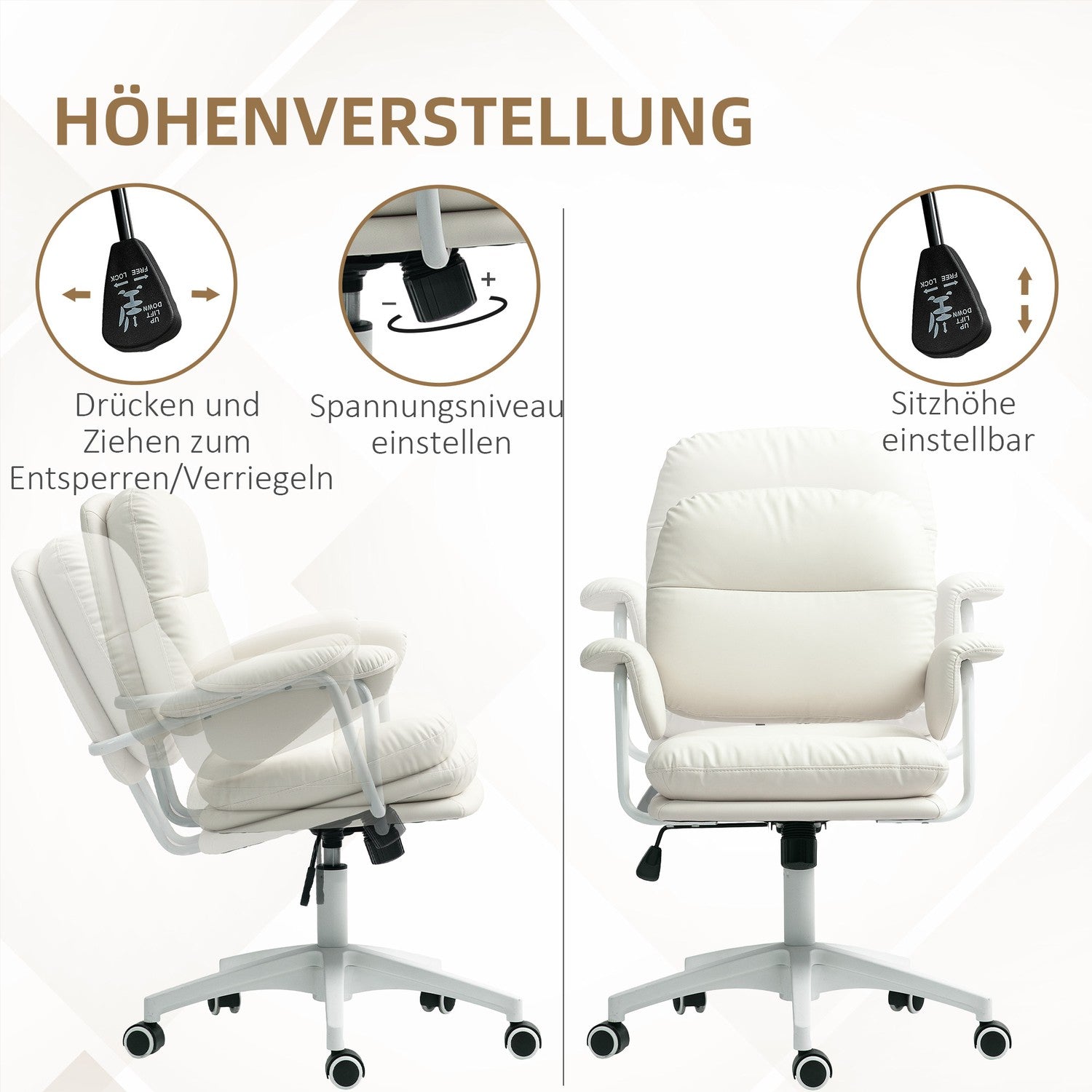 Vit kontorsstol i konstläder, justerbar, lutningsfunktion