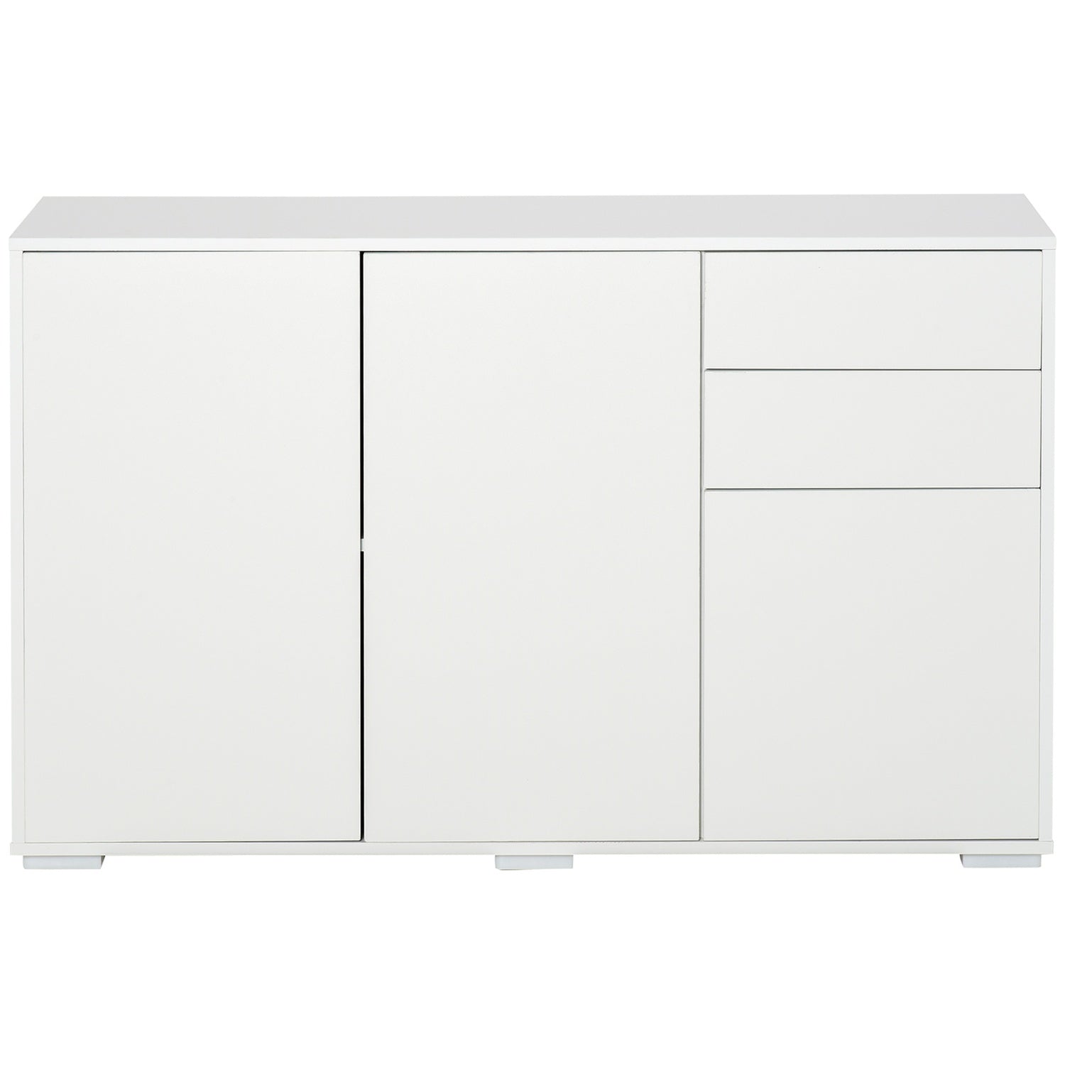 Bílá komoda typu sideboard se 2 zásuvkami a 3 dvířky