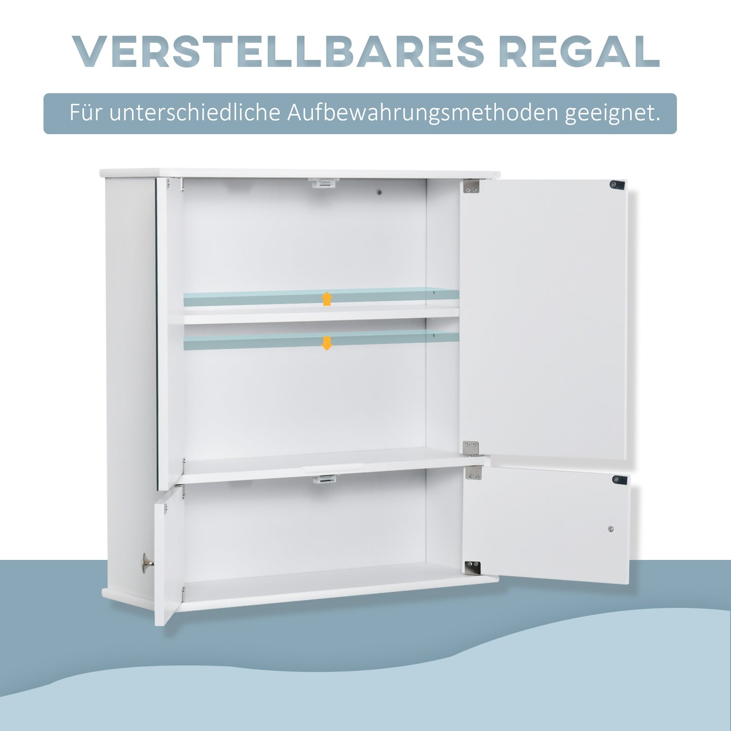 Vit väggmonterad badrumsskåp, spegel & glashyllor