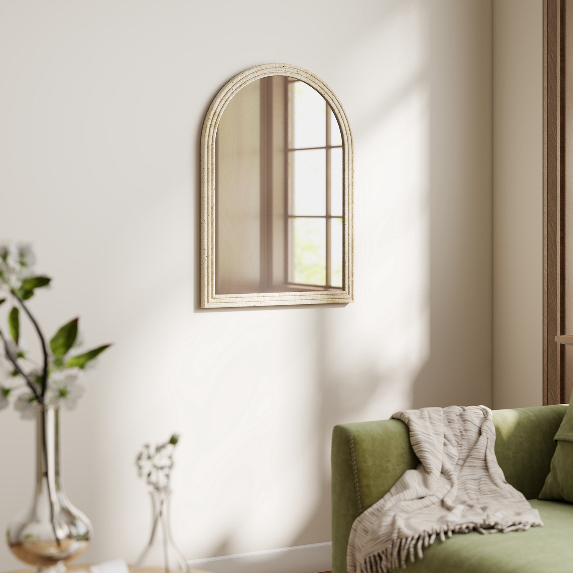 Välvd väggspegel, beige, 50 x 70 cm, polystyrenram